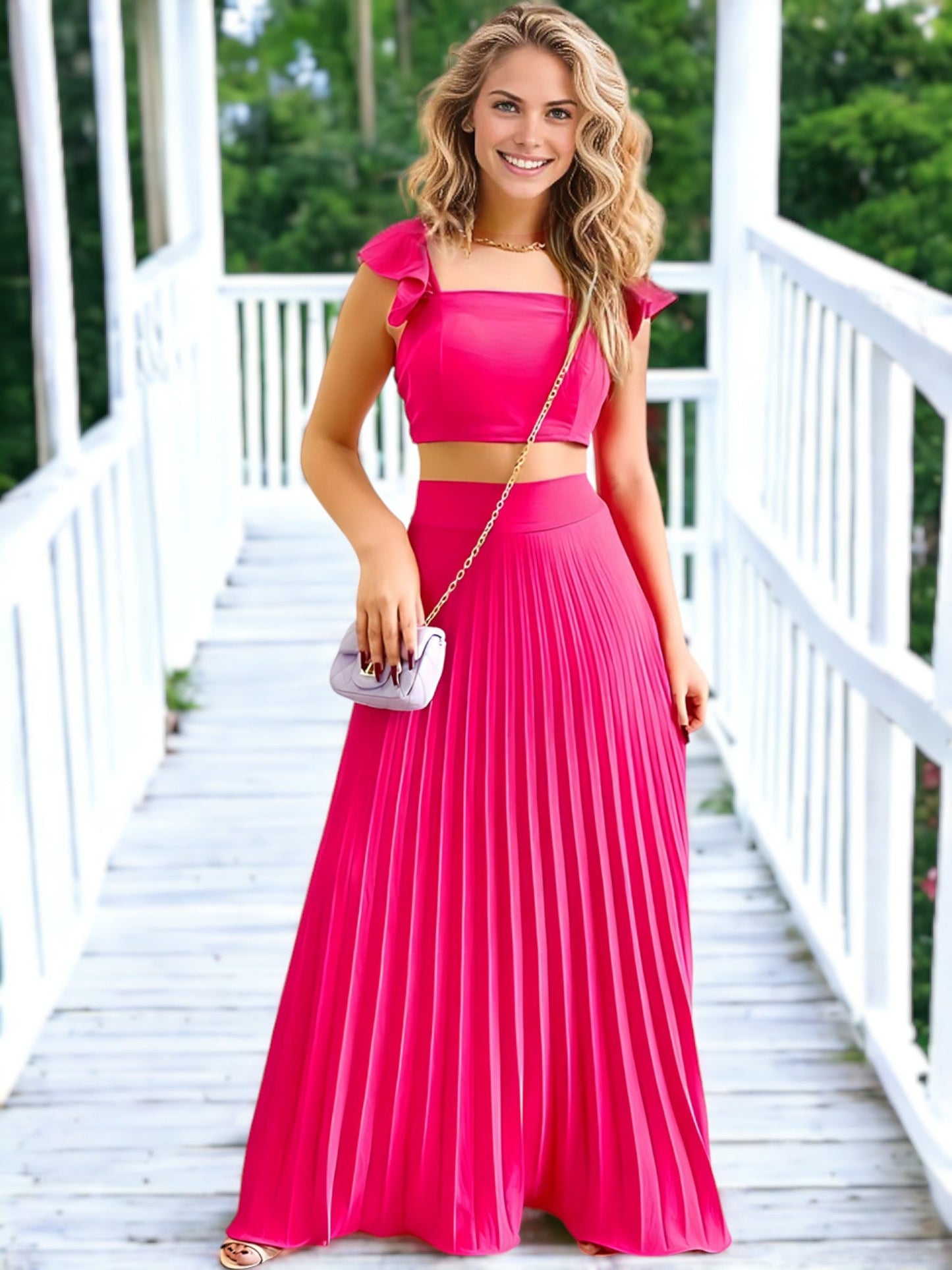Ruffle Top and Pleated Skirt Coordinates