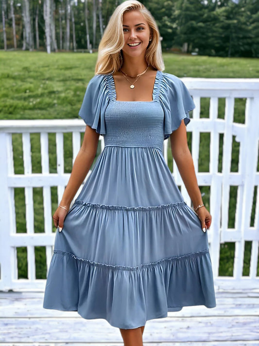 Square Neck Flutter Sleeve Dress