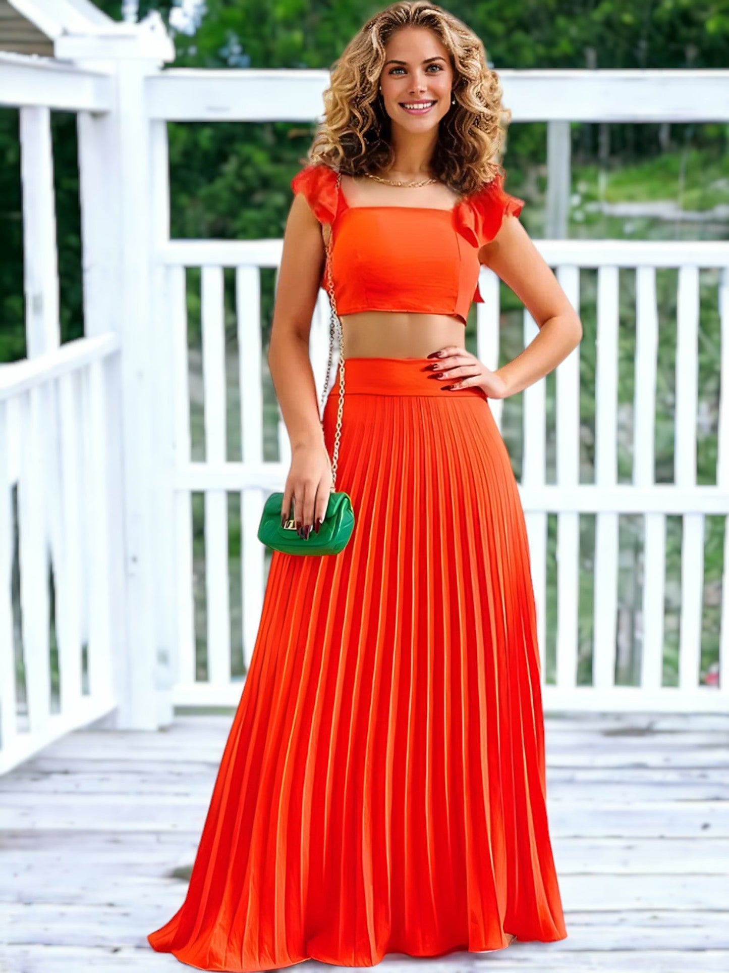 Ruffle Top and Pleated Skirt Coordinates