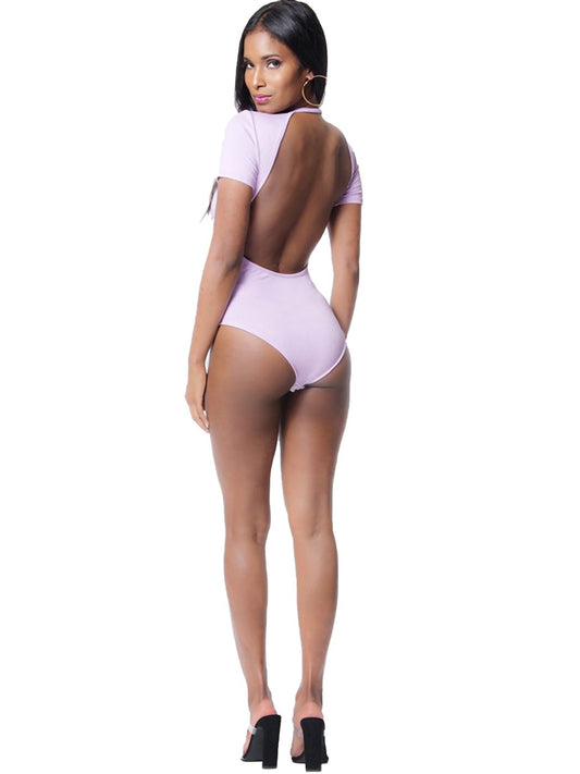 Round Neck Open Back Bodysuit
