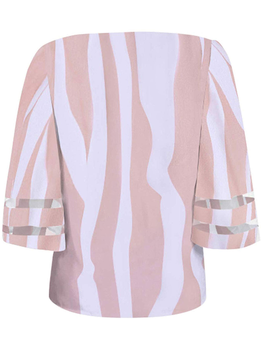 V-neck Trumpet Sleeve Striped Print Shirt