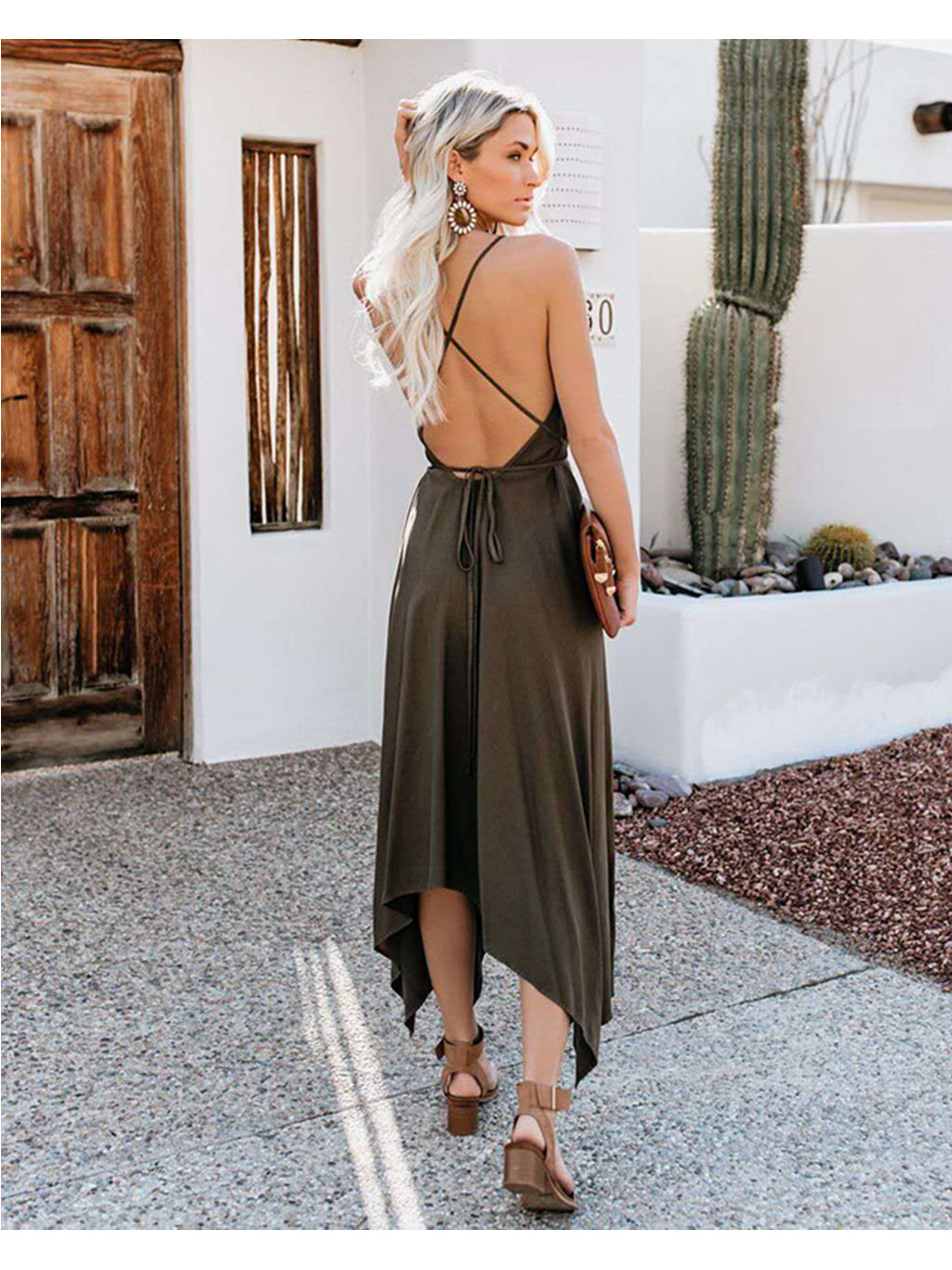 Handkerchief Maxi Backless Strap Dress
