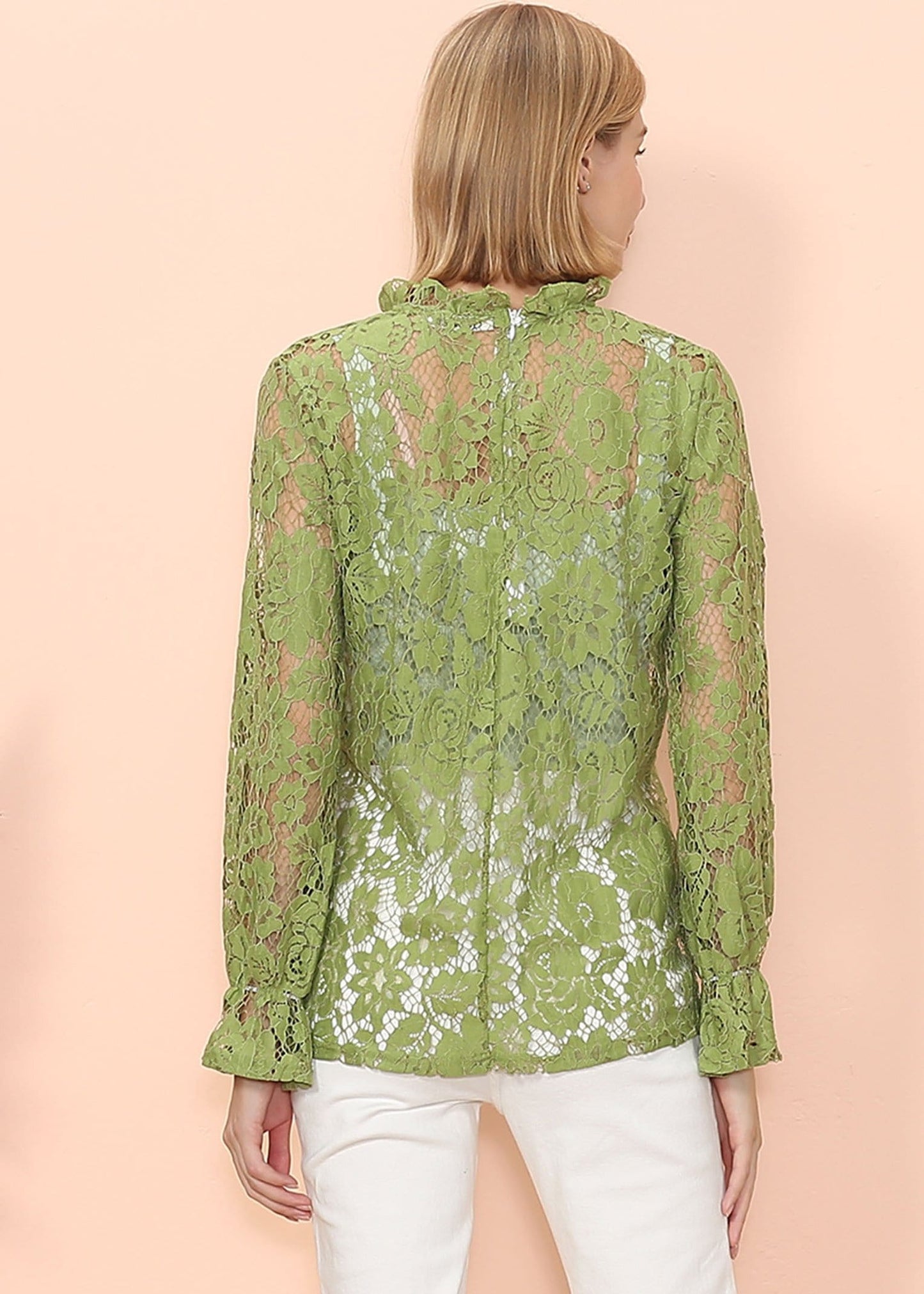 Layering Lace Puffed Sleeve Sheer Top