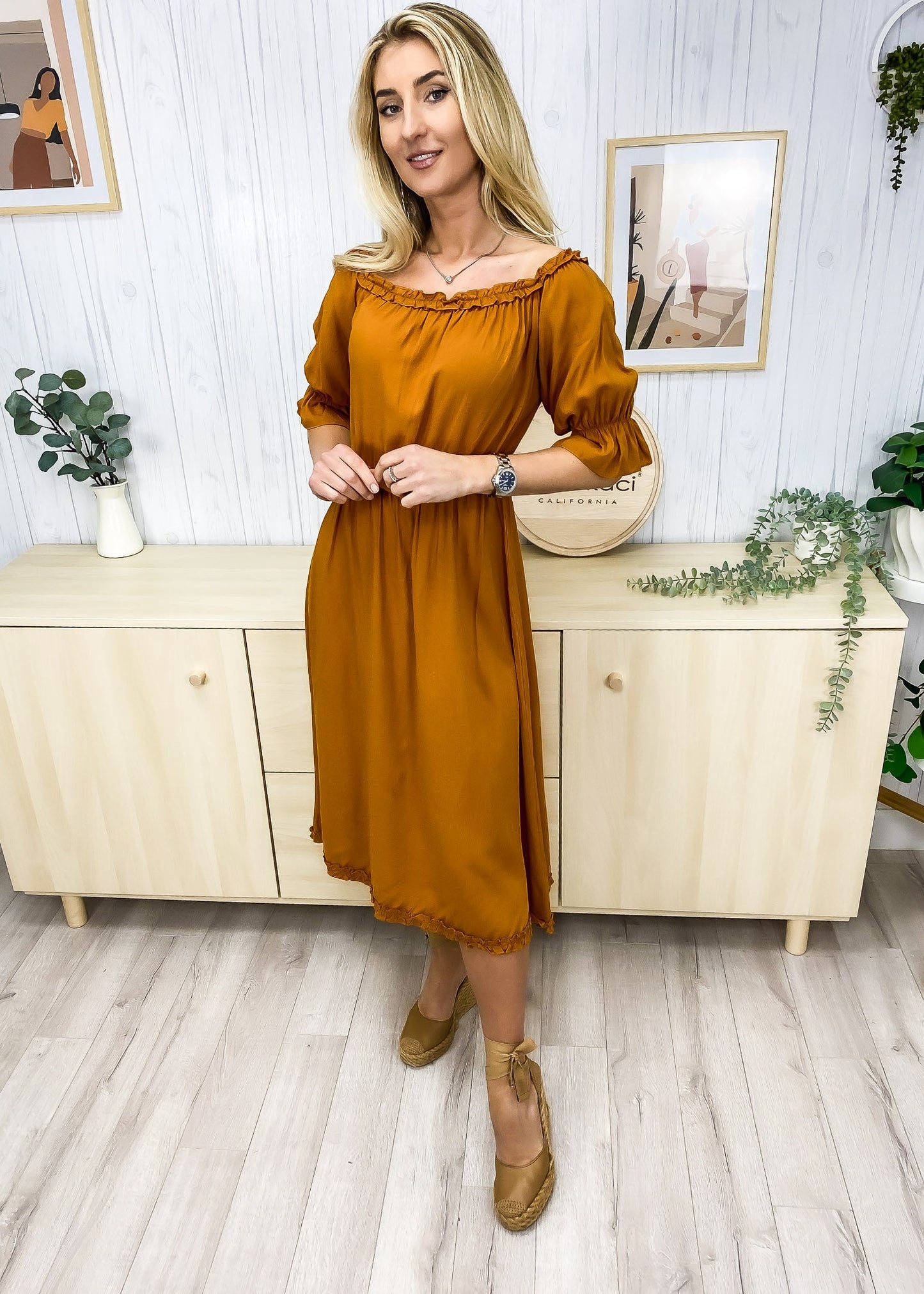 Ruffle Trim Off-Shoulder Dress