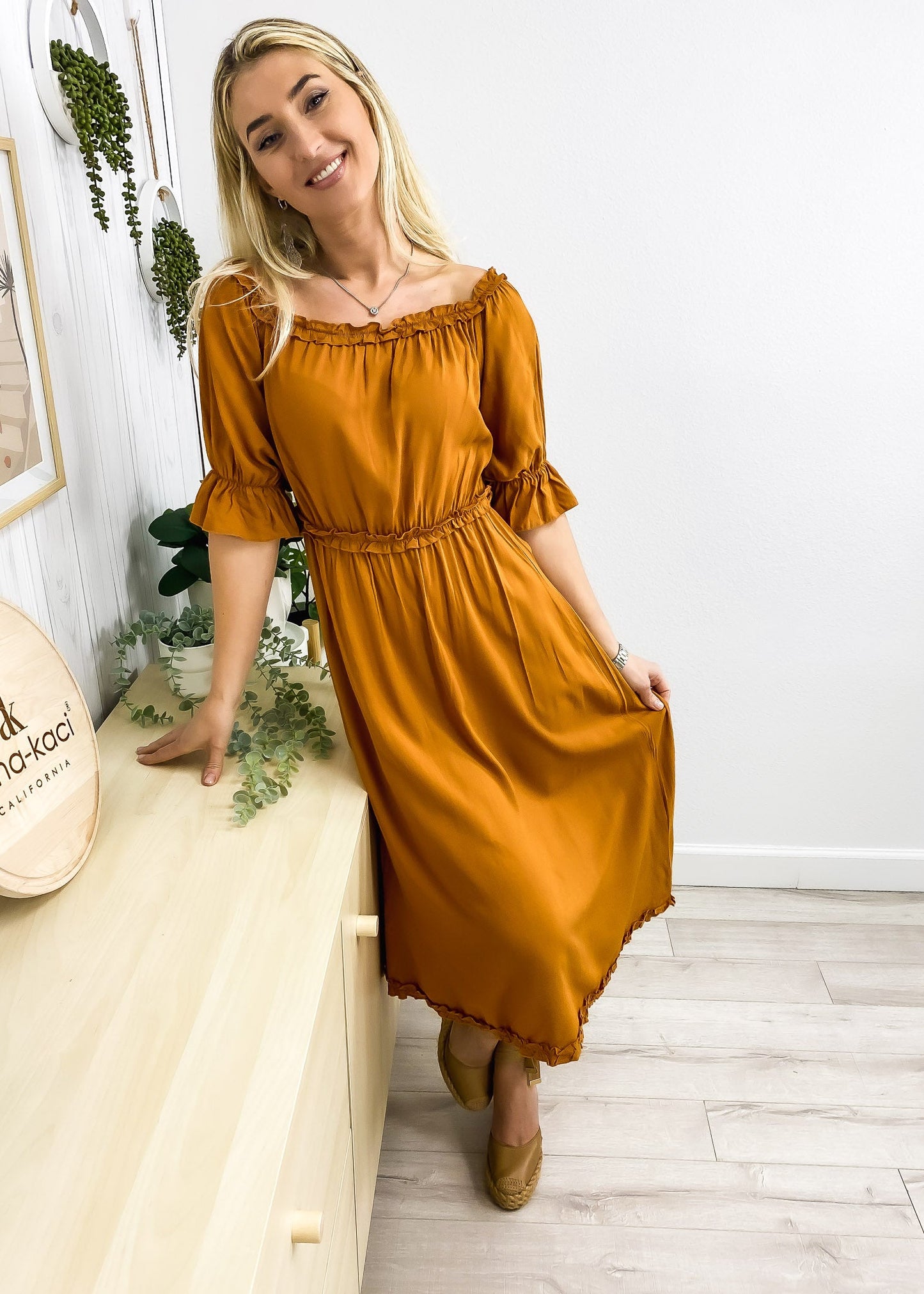 Ruffle Trim Off-Shoulder Dress