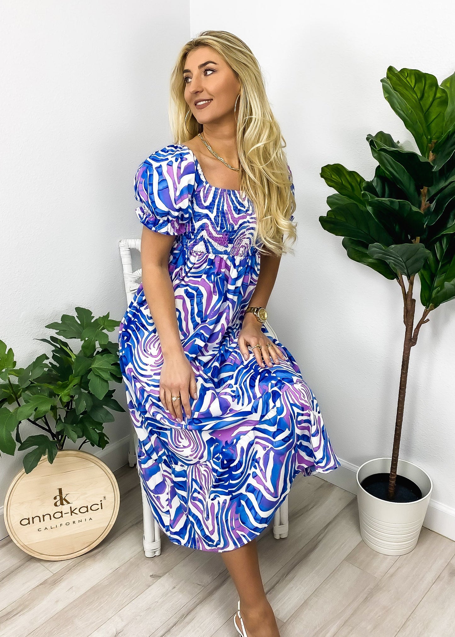 Abstract Print Puff Sleeve Dress