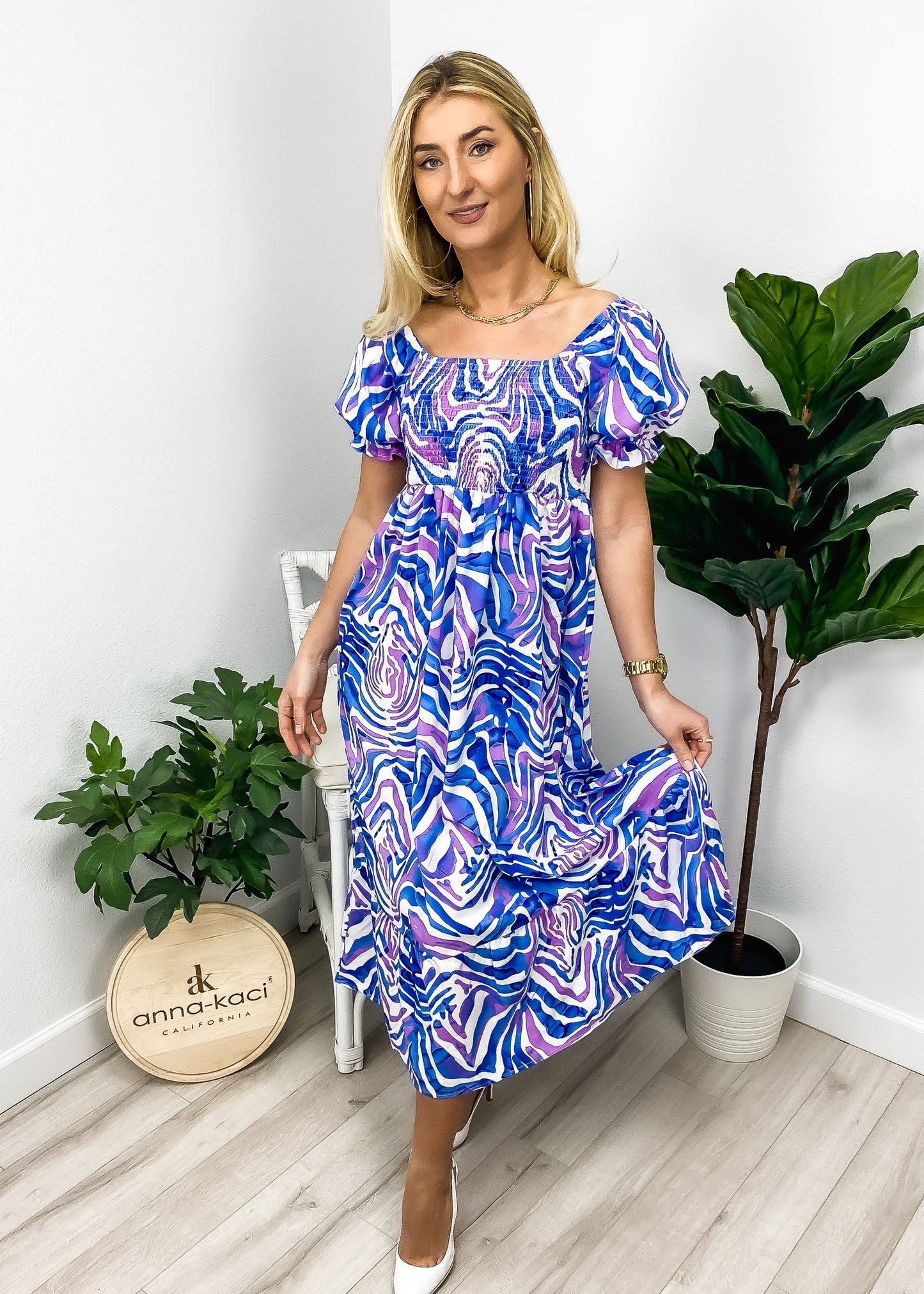 Abstract Print Puff Sleeve Dress