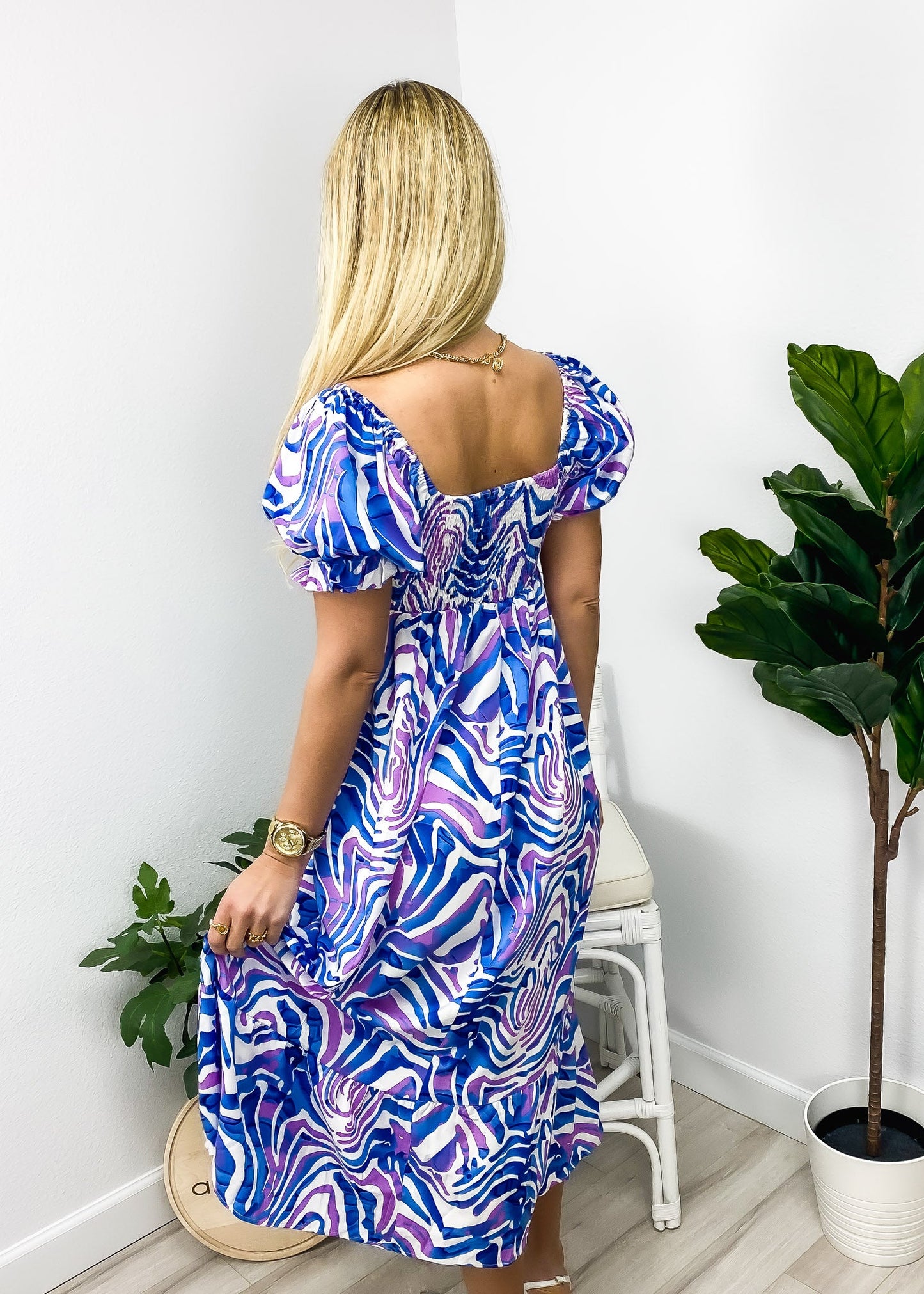 Abstract Print Puff Sleeve Dress