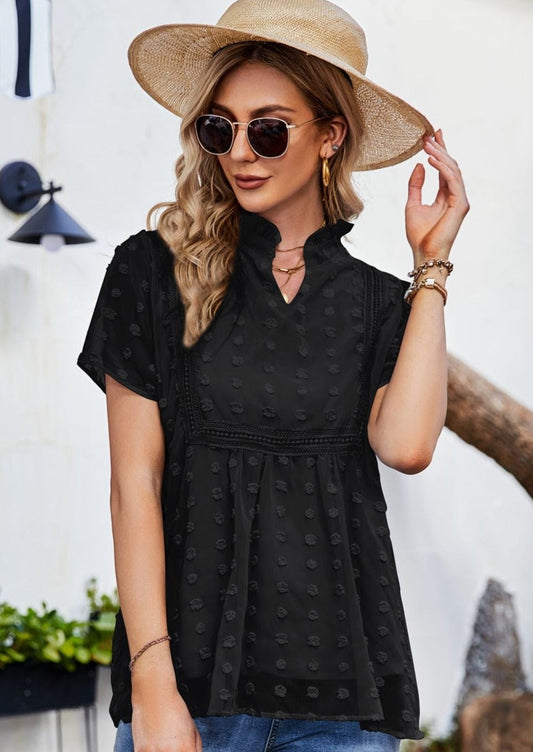 Clip Dot Mandarin Collar Blouse