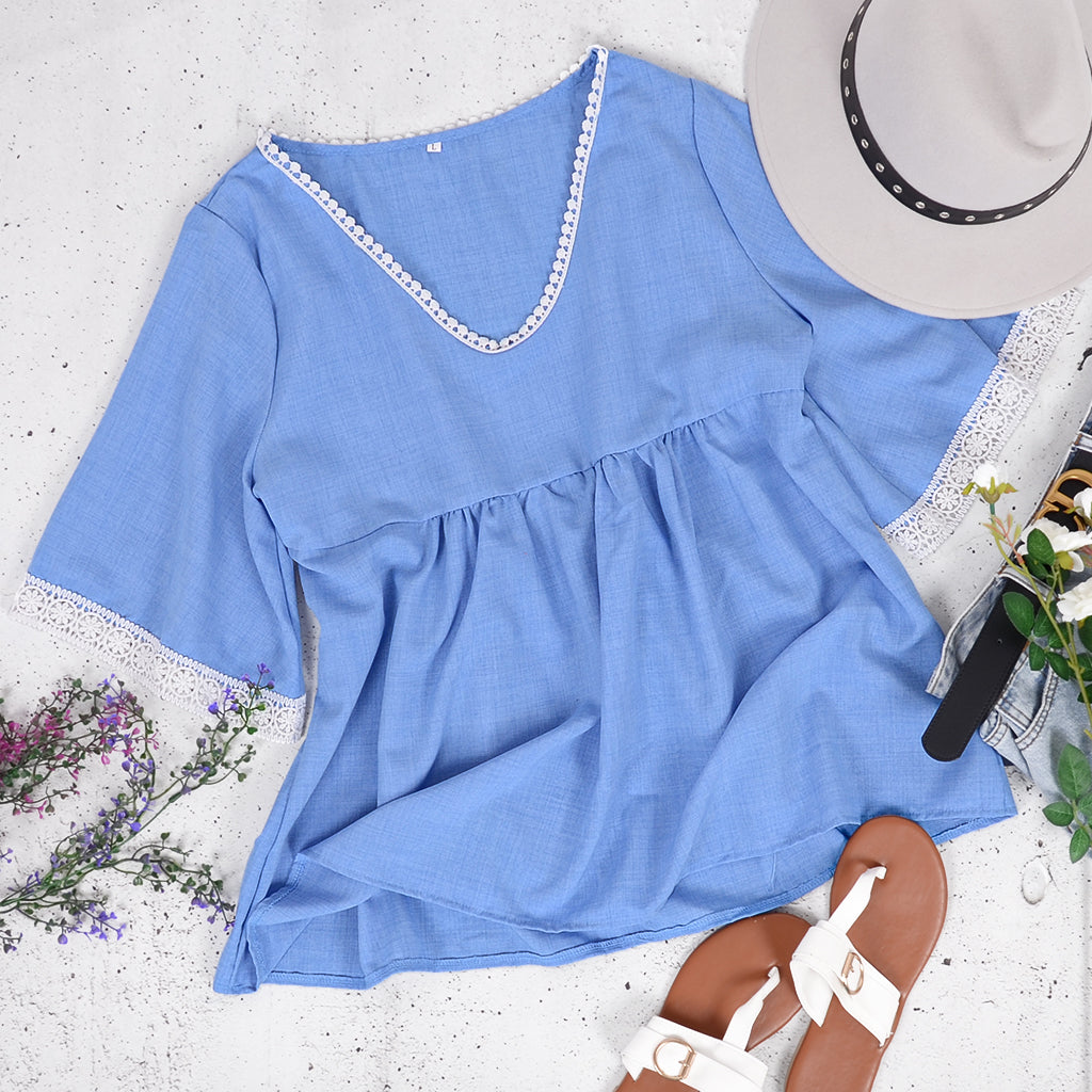Crochet Trim Babydoll Blouse