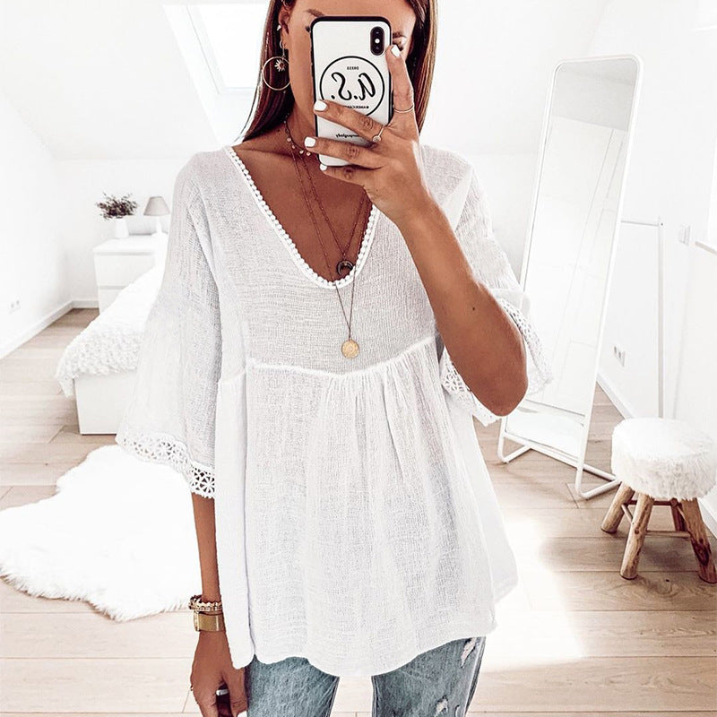 Crochet Trim Babydoll Blouse