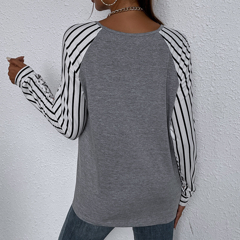Striped Leopard Print Long Sleeve Top