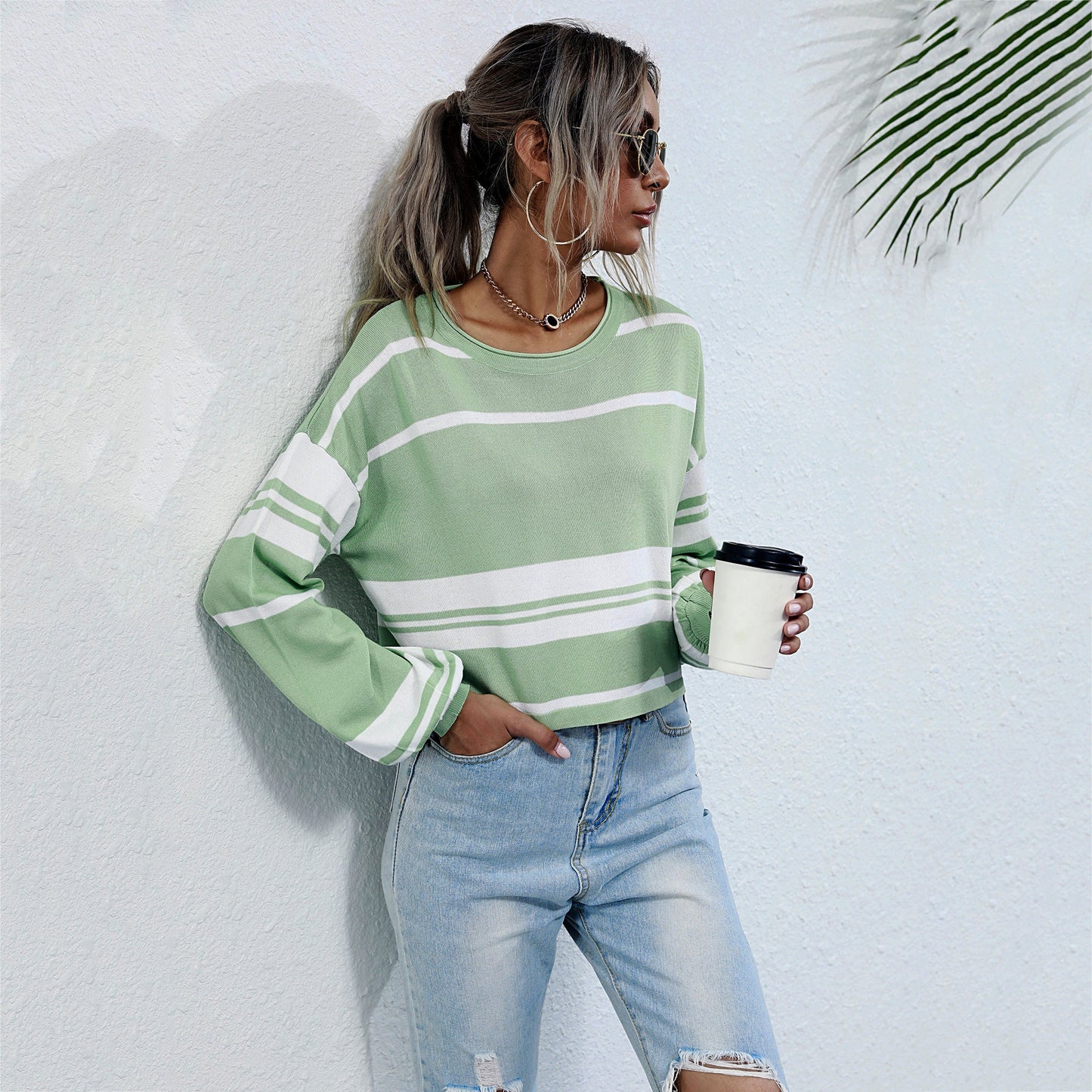 Bishop Sleeve Striped Sweater