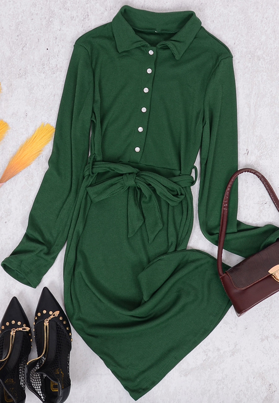 Half Button Front Shirt Dress