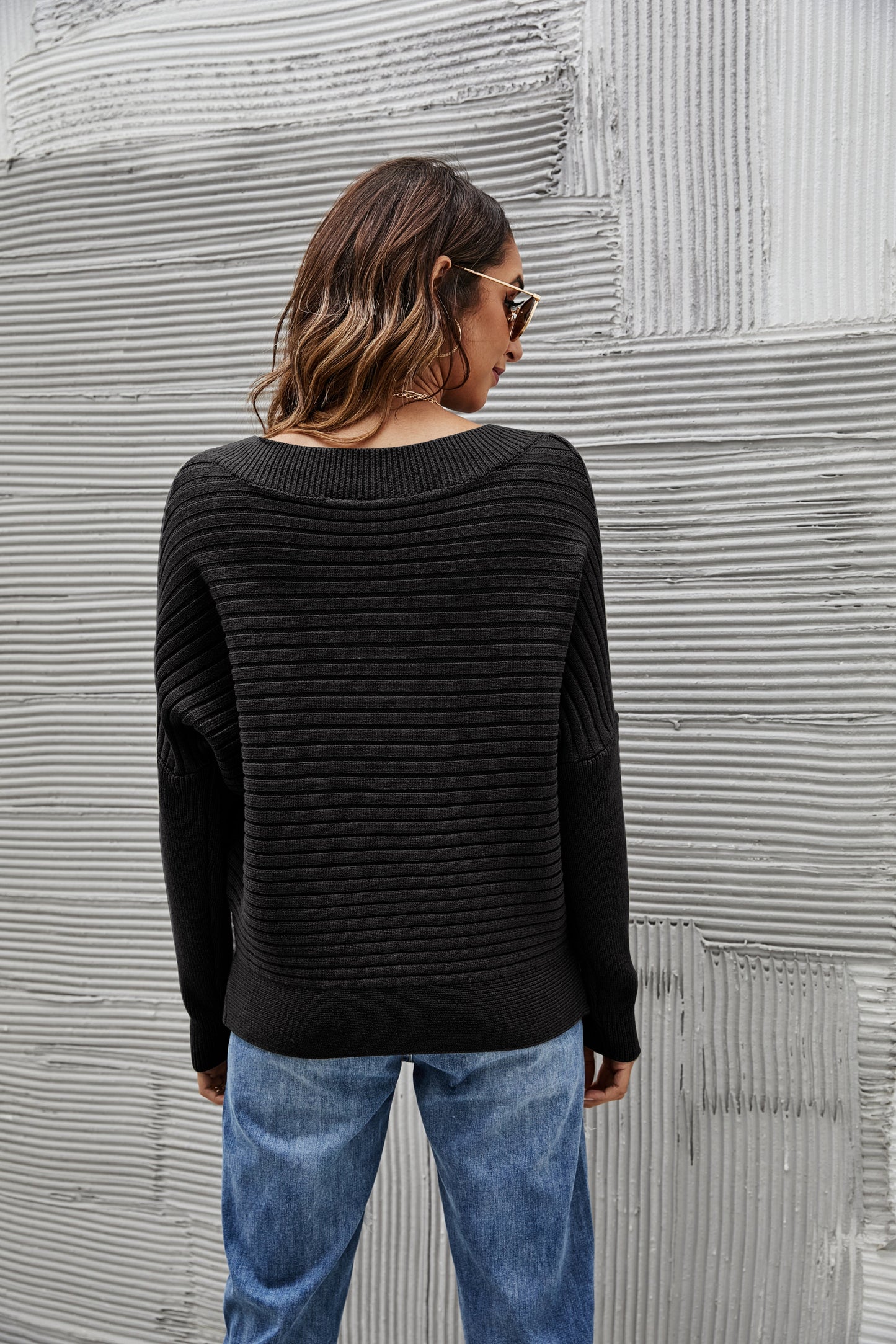 Solid Color Ribbed Sweater