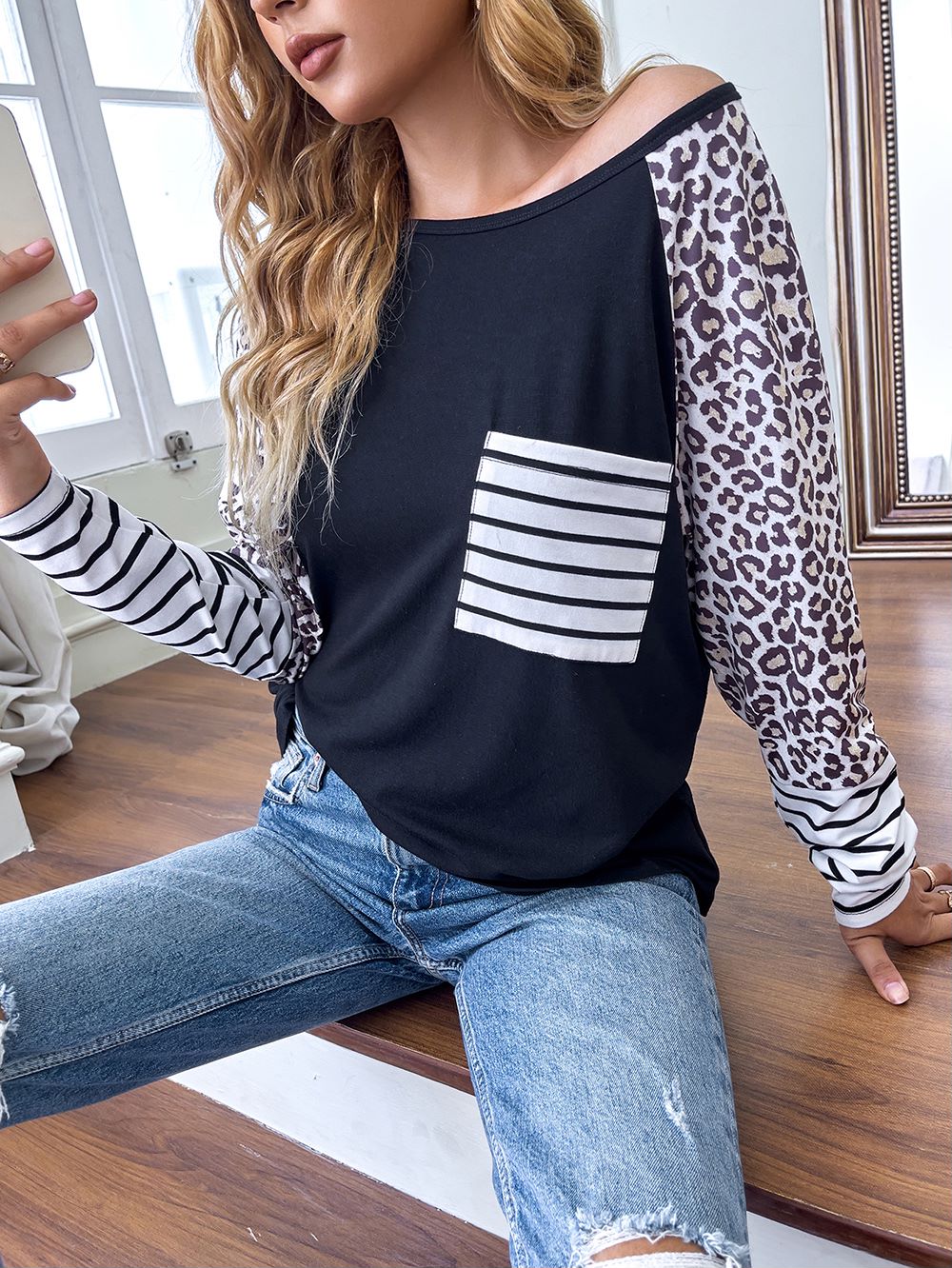 Color Block Mixed Print Shirt