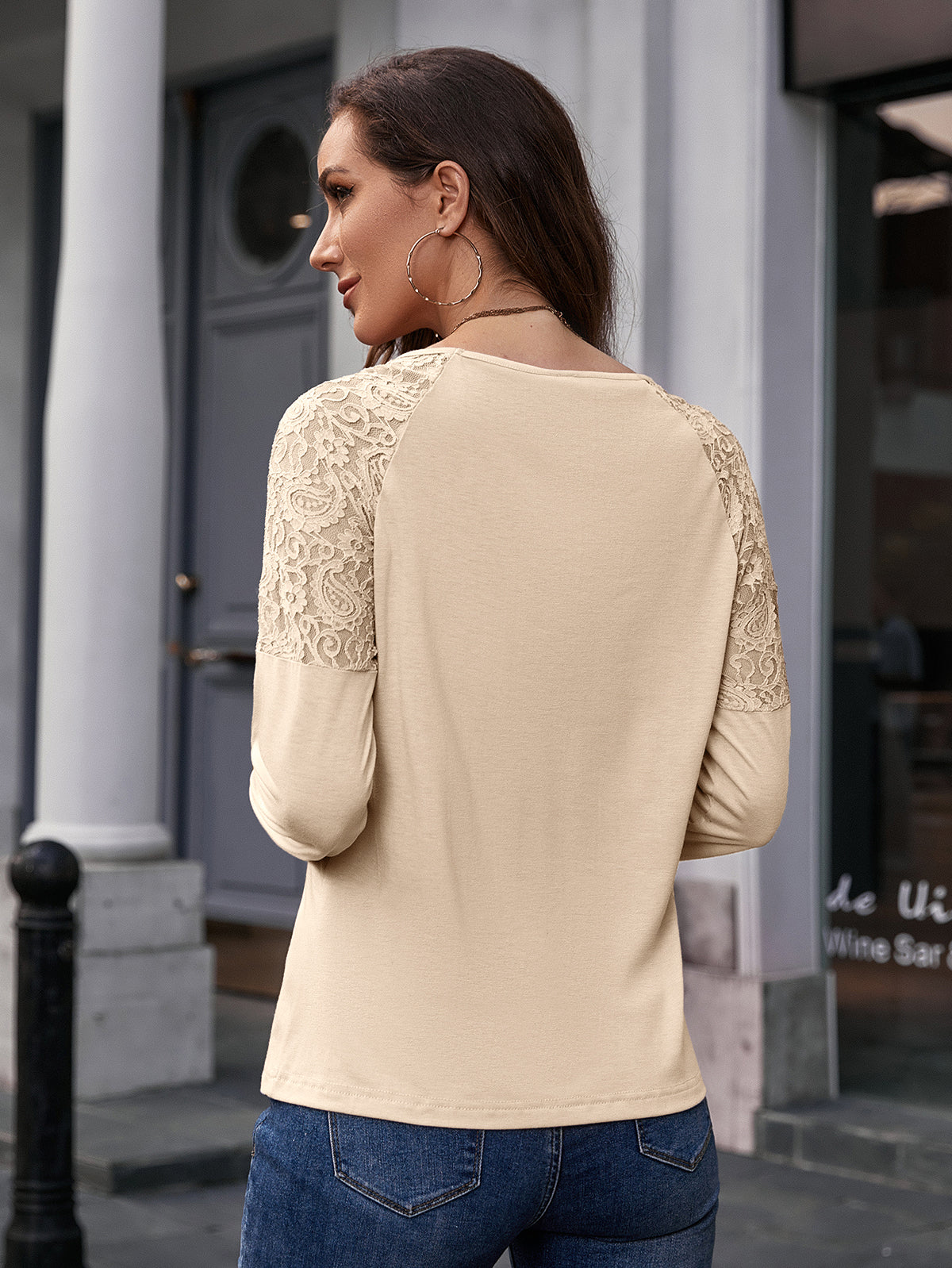 Lace Detail Raglan Sleeve Tee