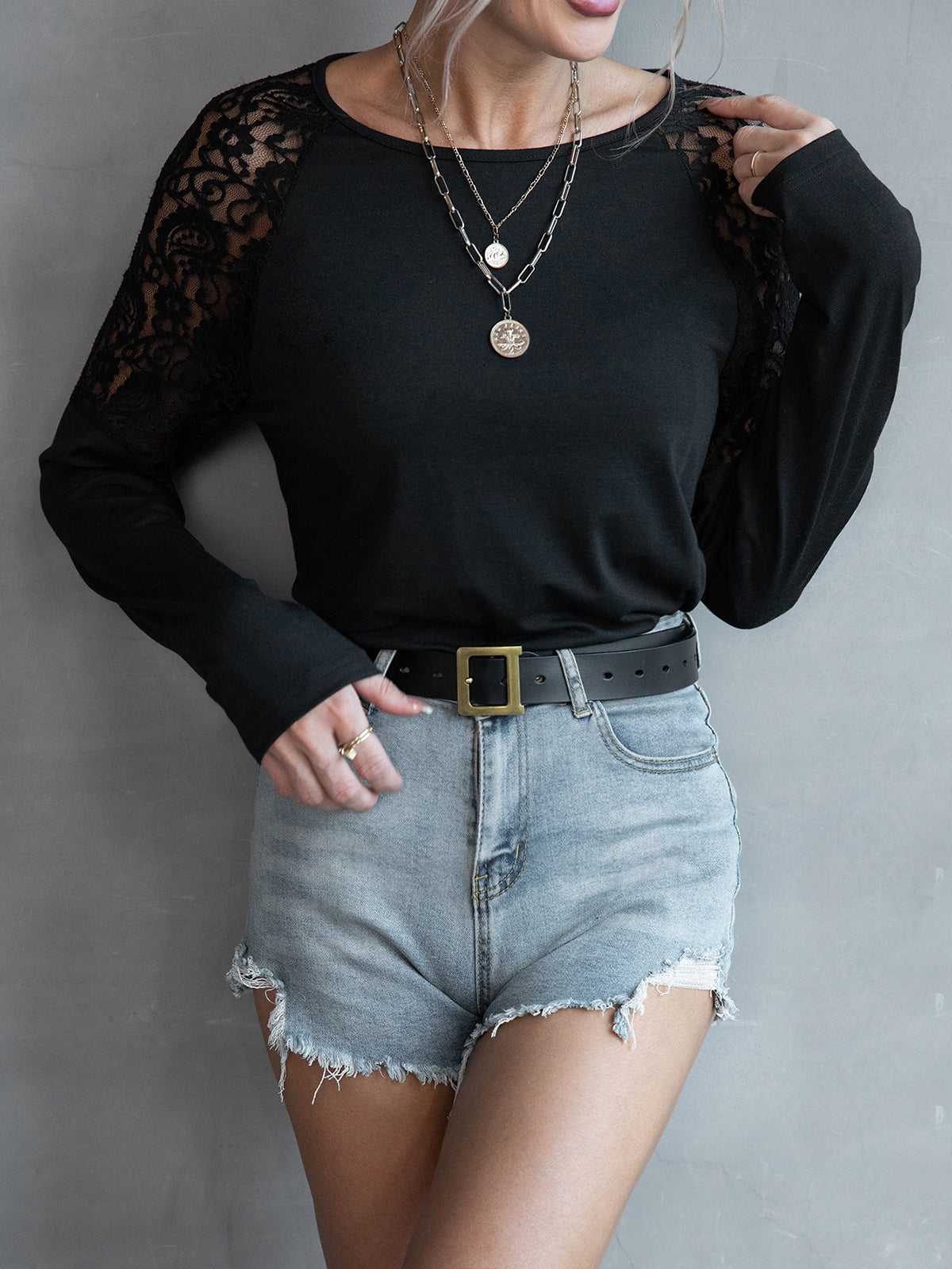 Lace Detail Raglan Sleeve Tee
