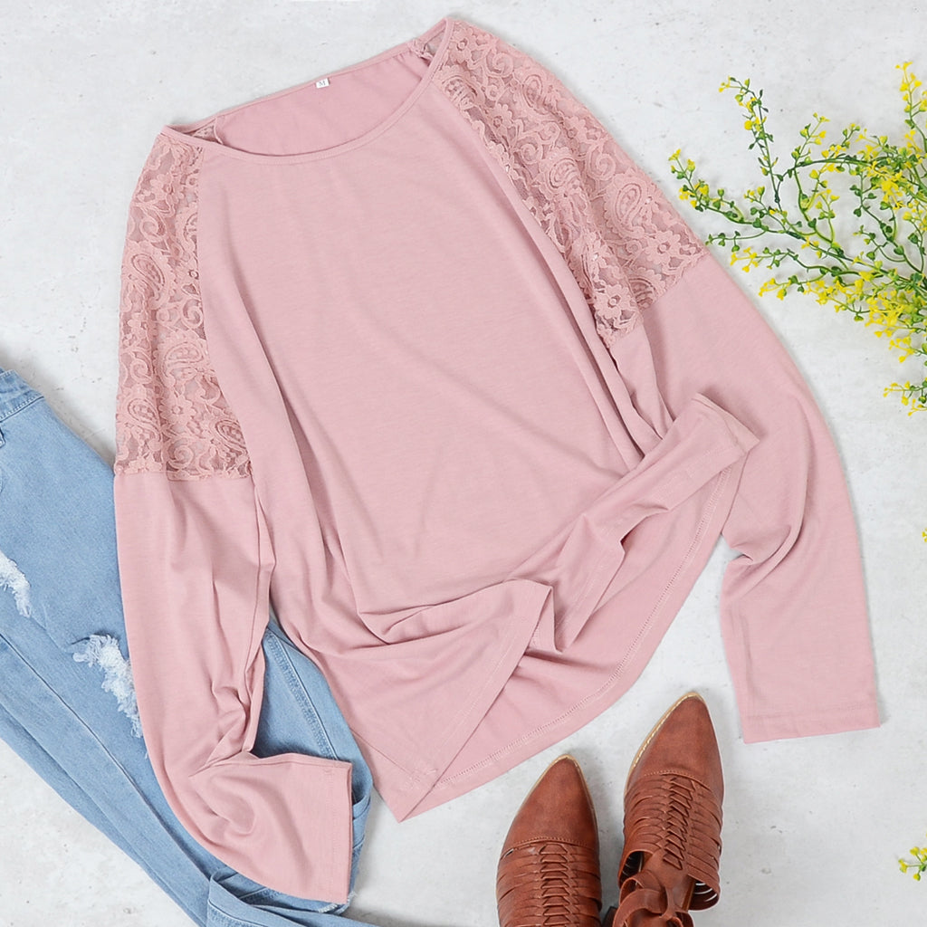 Lace Detail Raglan Sleeve Tee
