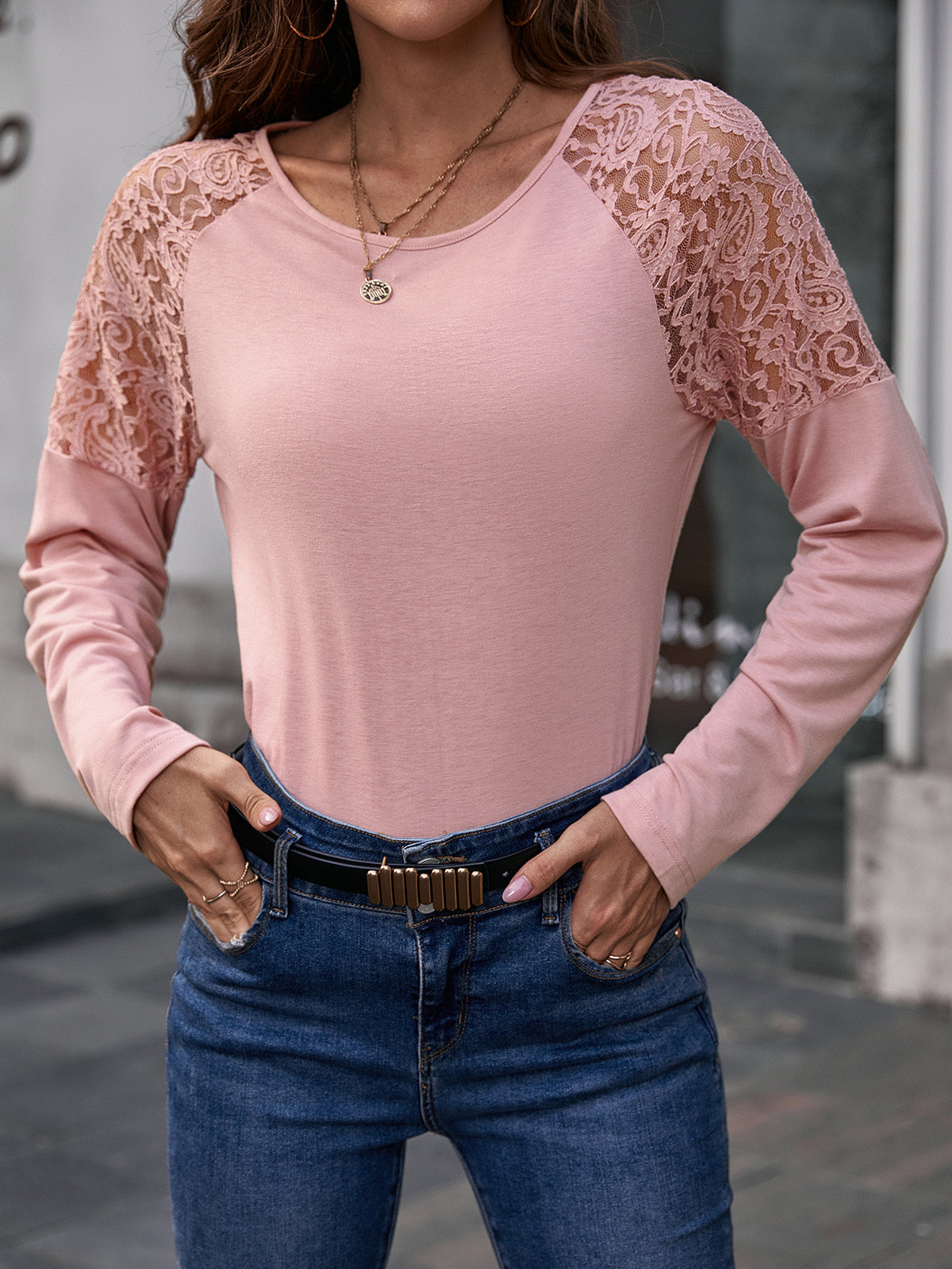 Lace Detail Raglan Sleeve Tee