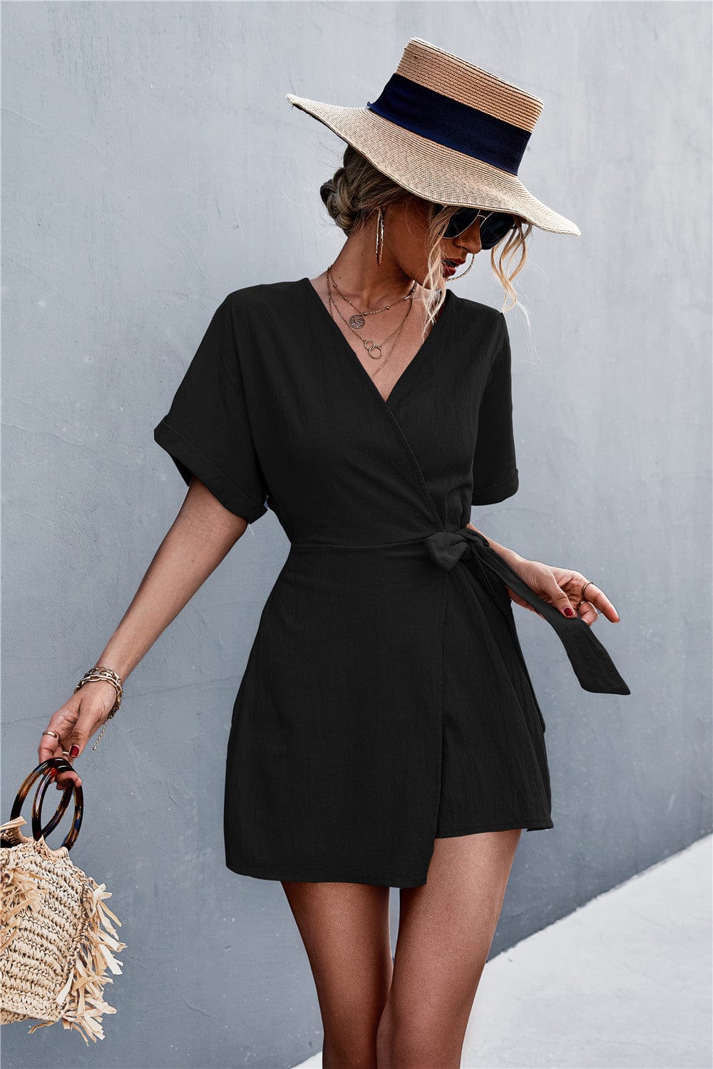 Solid Color Wrap Romper