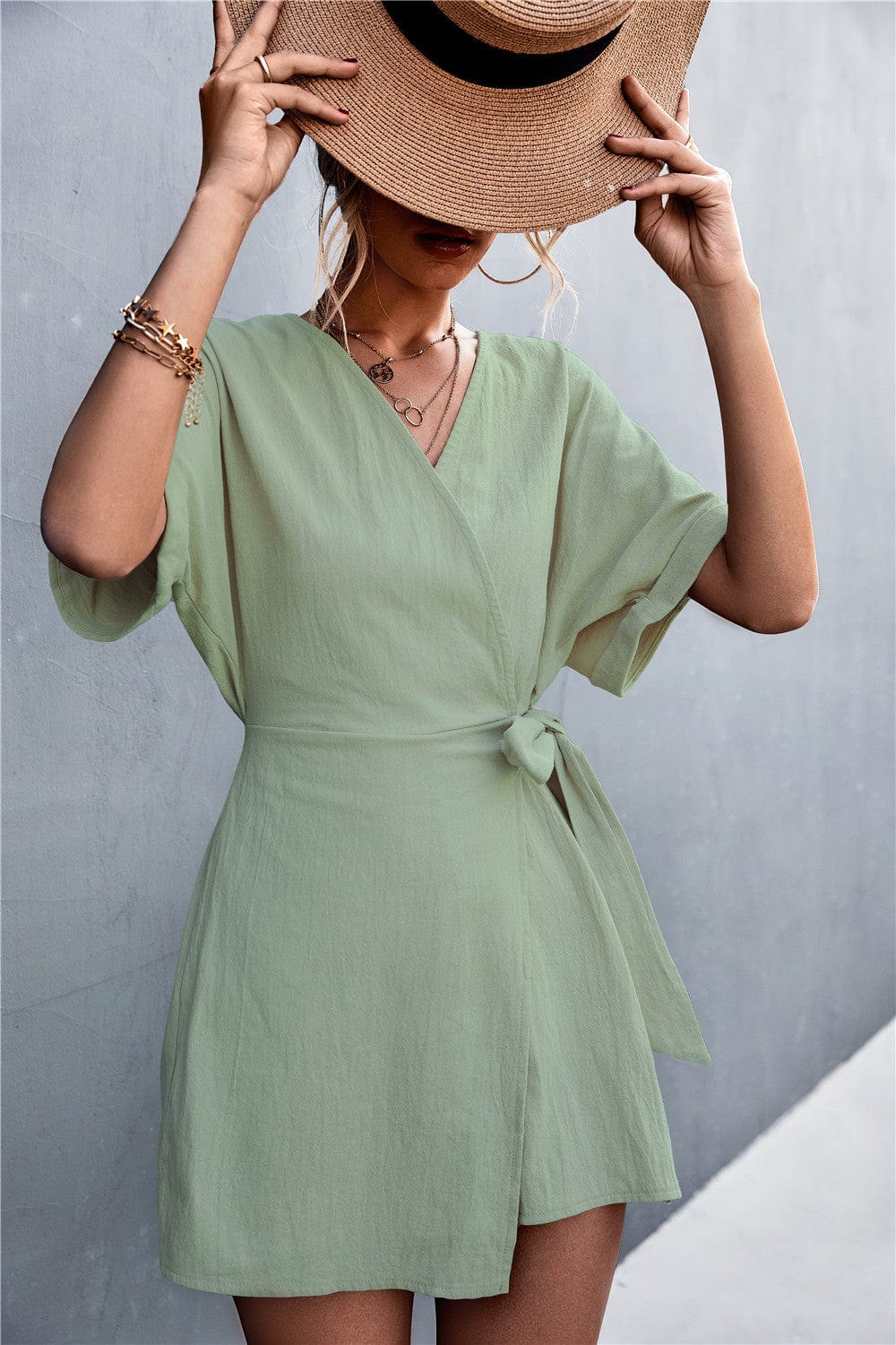 Solid Color Wrap Romper