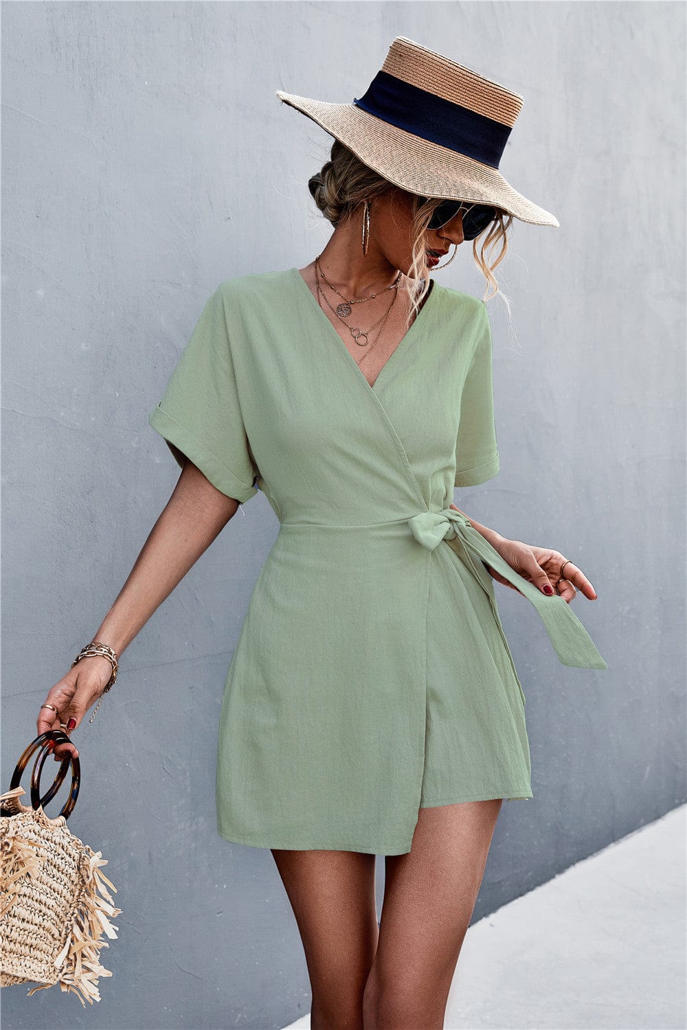 Solid Color Wrap Romper