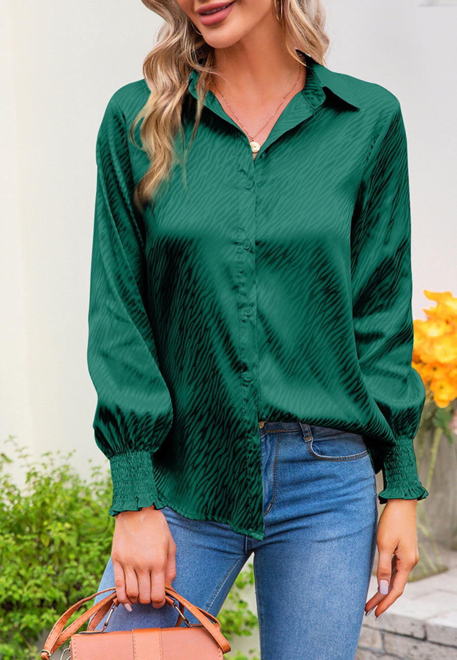 Animal Pattern Shirred Sleeve Shirt