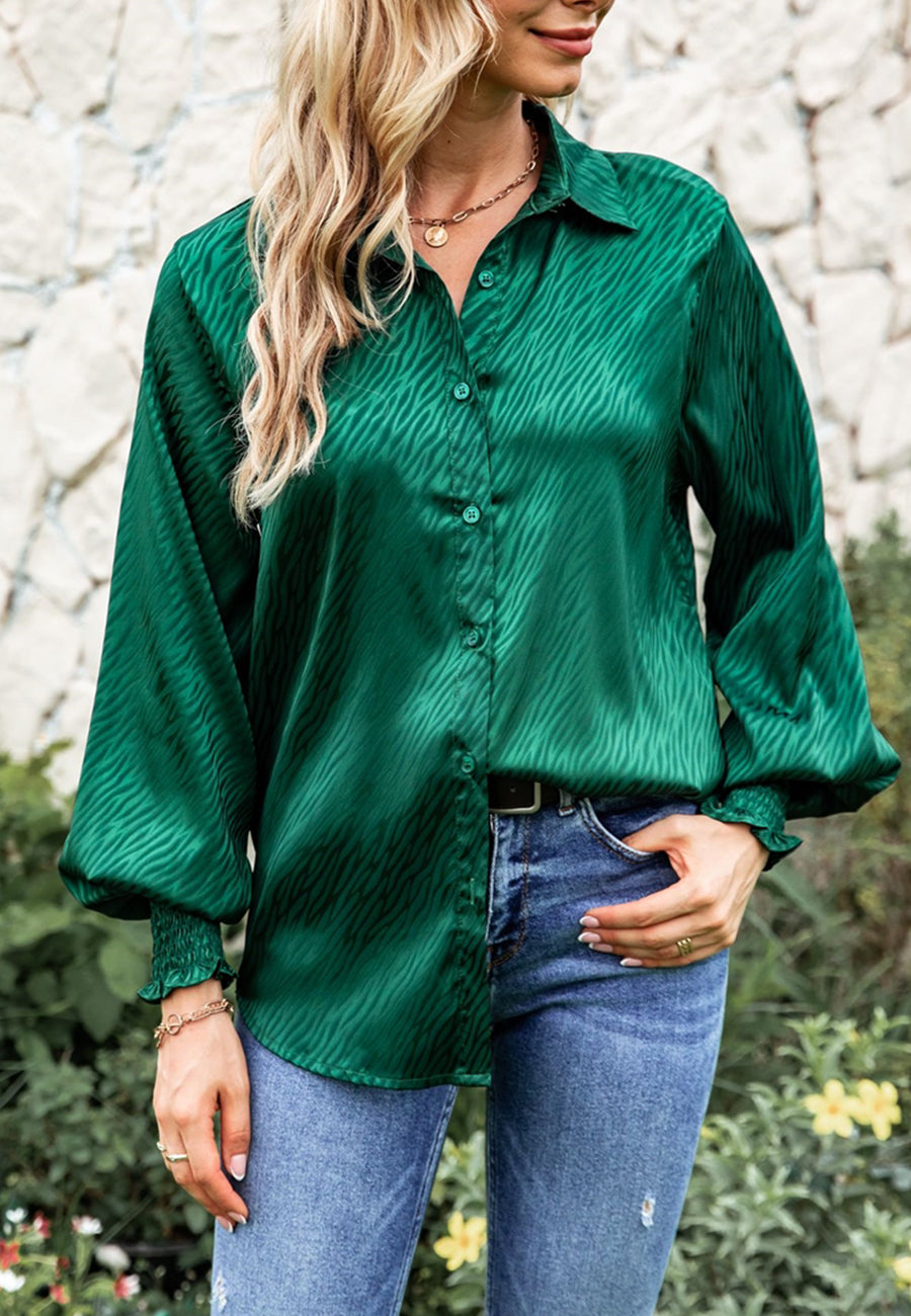 Animal Pattern Shirred Sleeve Shirt