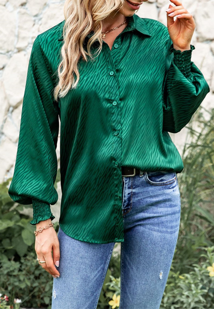 Animal Pattern Shirred Sleeve Shirt