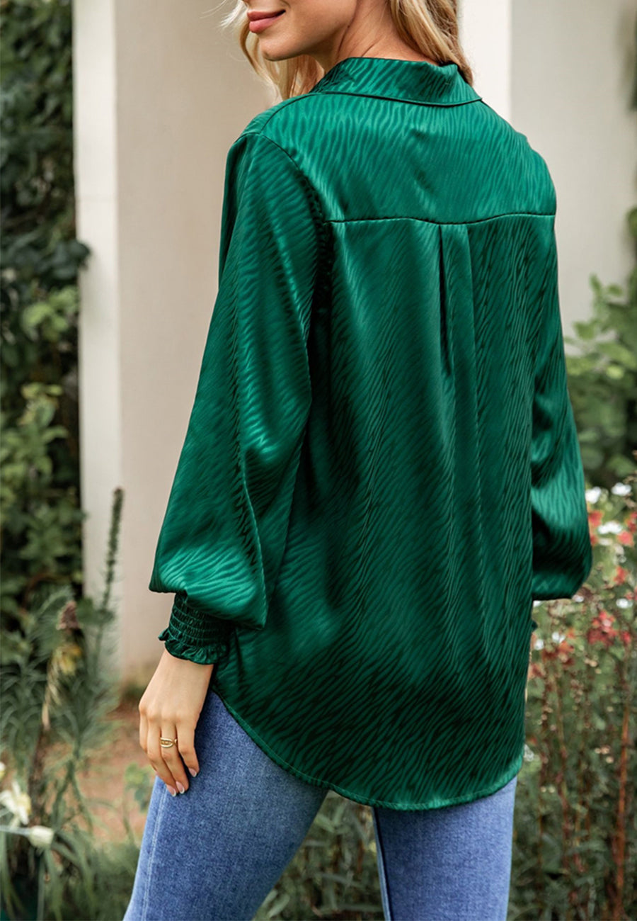 Animal Pattern Shirred Sleeve Shirt