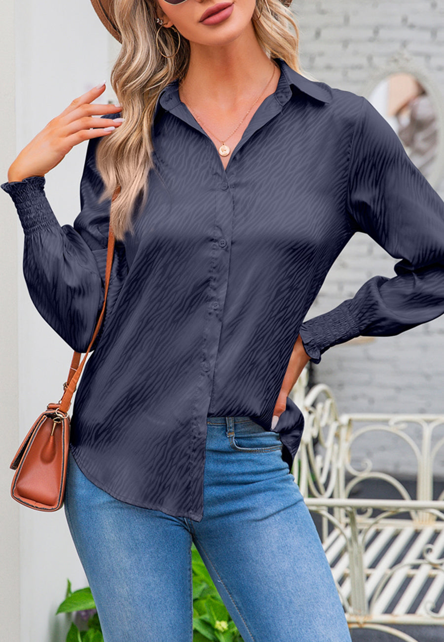 Animal Pattern Shirred Sleeve Shirt