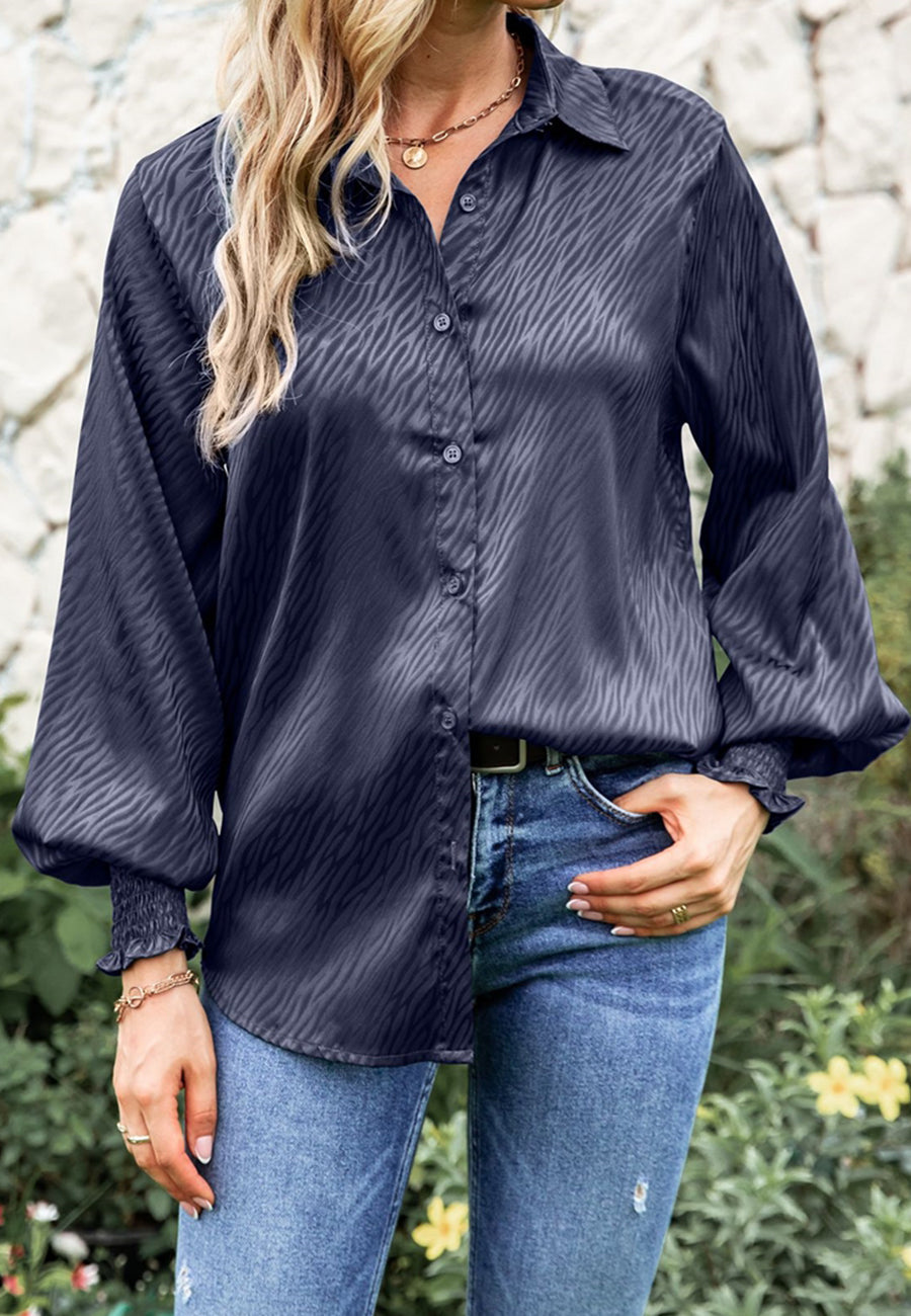 Animal Pattern Shirred Sleeve Shirt