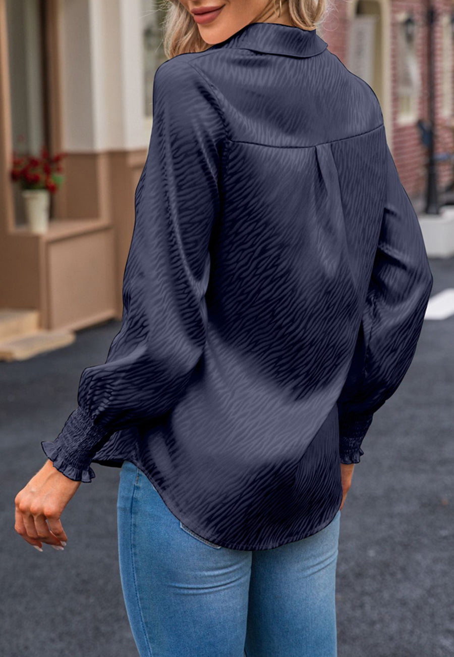 Animal Pattern Shirred Sleeve Shirt