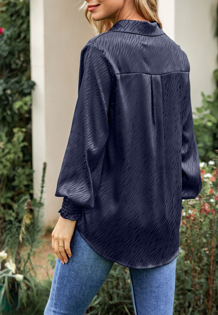 Animal Pattern Shirred Sleeve Shirt