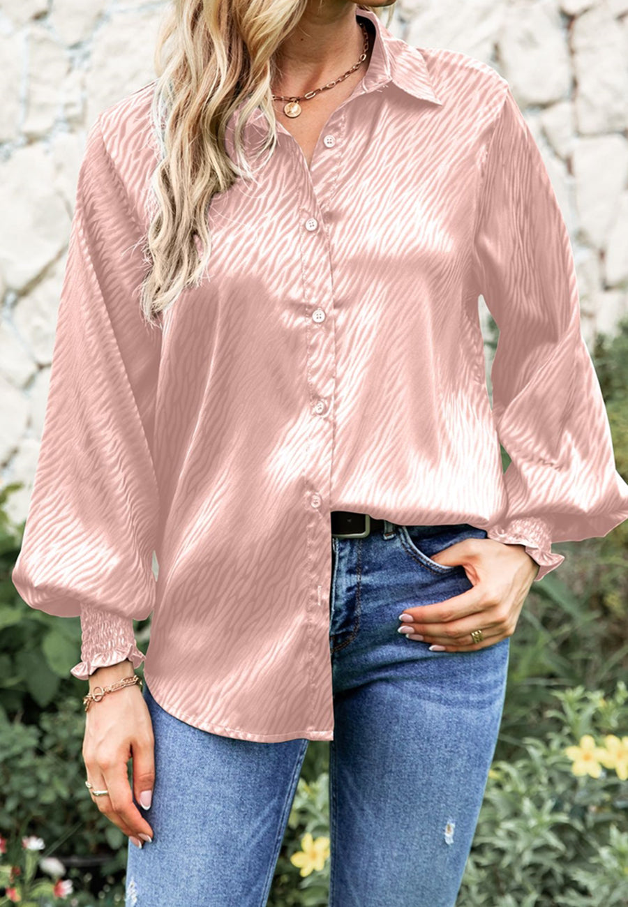 Animal Pattern Shirred Sleeve Shirt