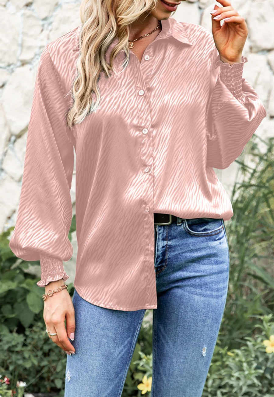 Animal Pattern Shirred Sleeve Shirt