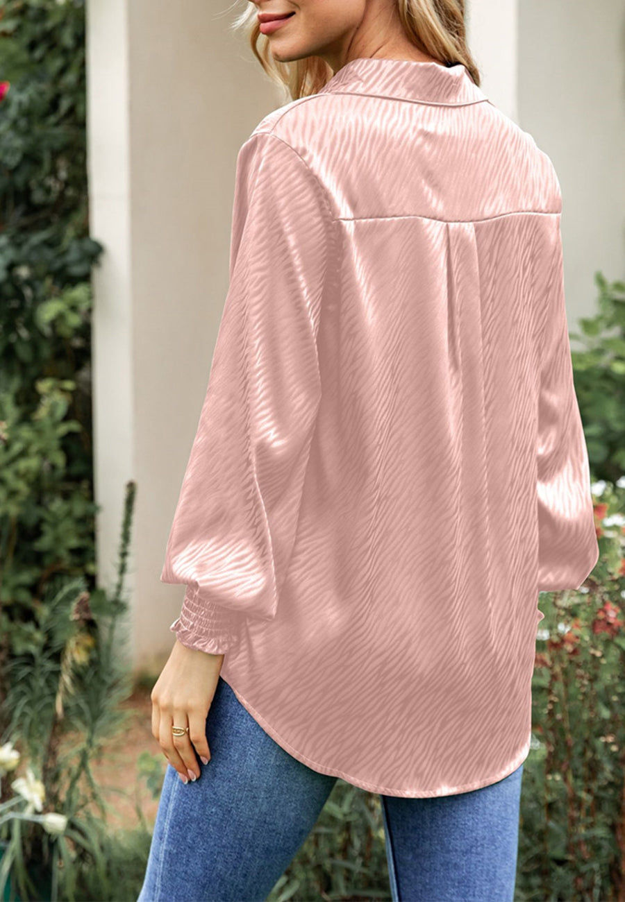 Animal Pattern Shirred Sleeve Shirt