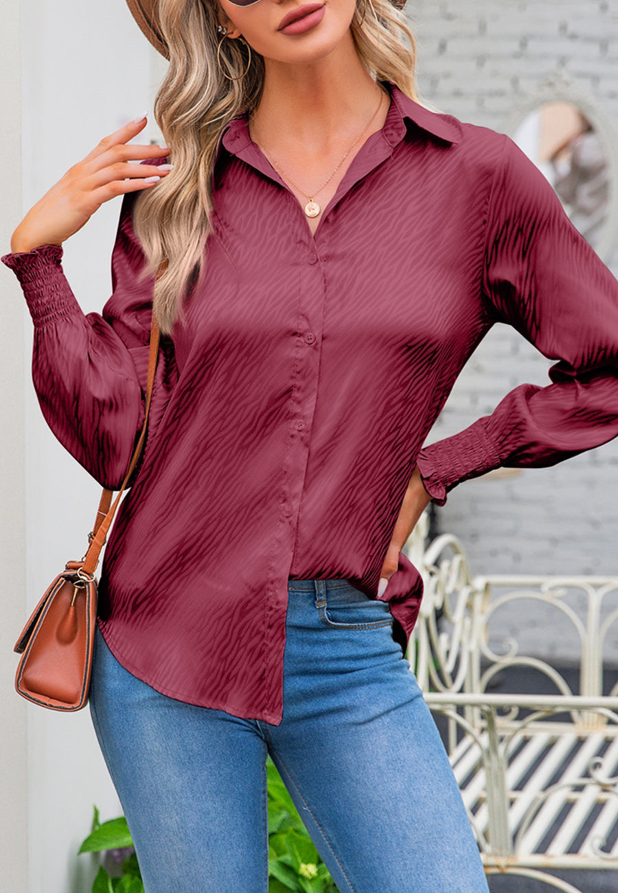 Animal Pattern Shirred Sleeve Shirt