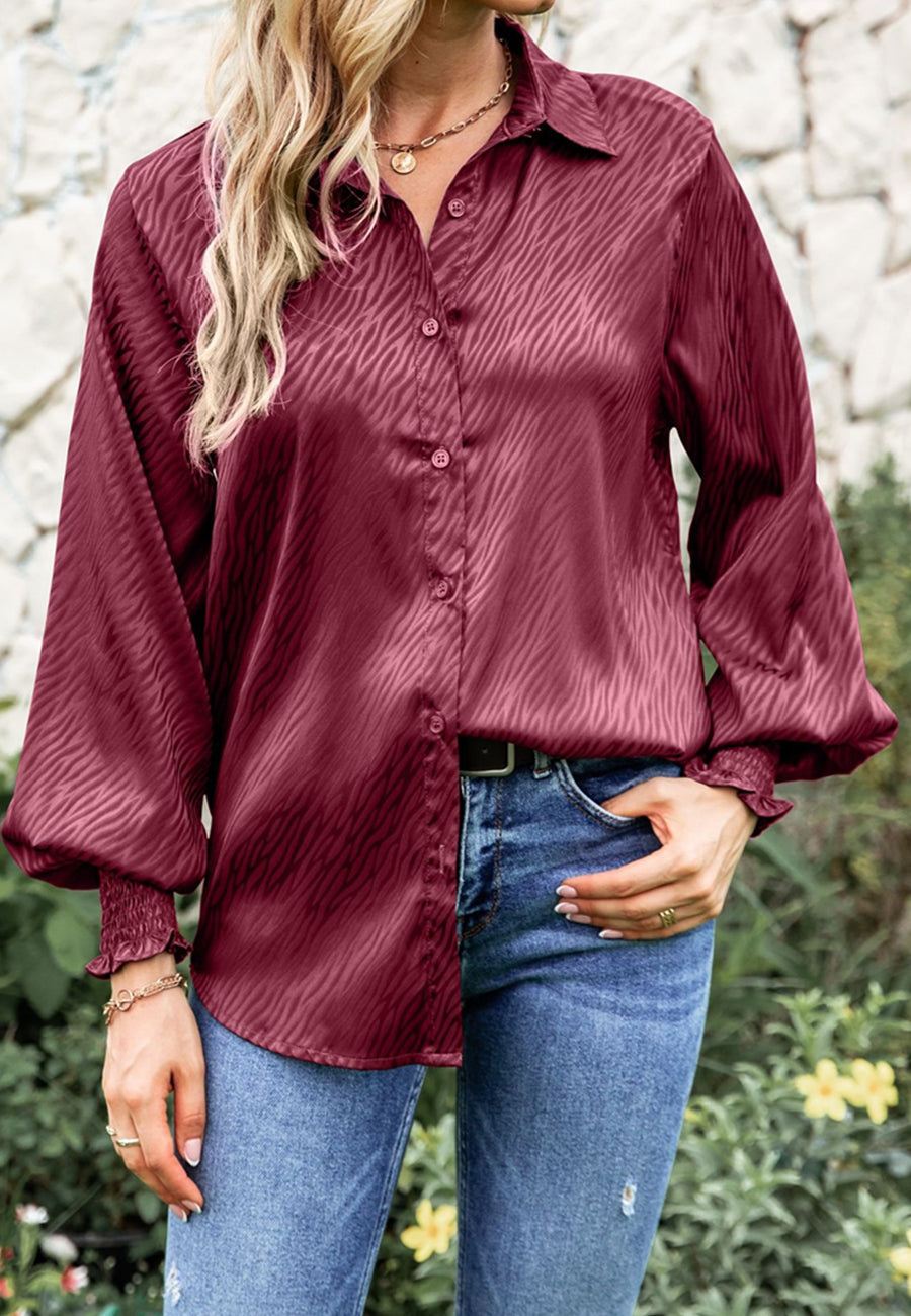 Animal Pattern Shirred Sleeve Shirt
