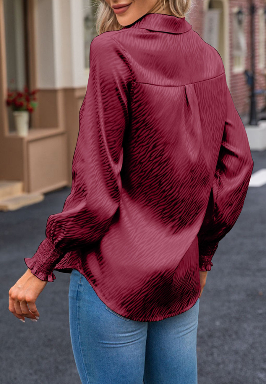 Animal Pattern Shirred Sleeve Shirt