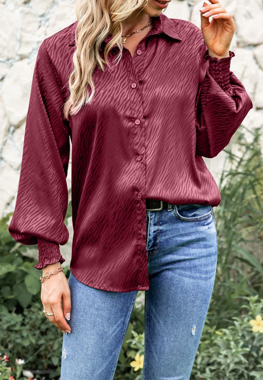 Animal Pattern Shirred Sleeve Shirt