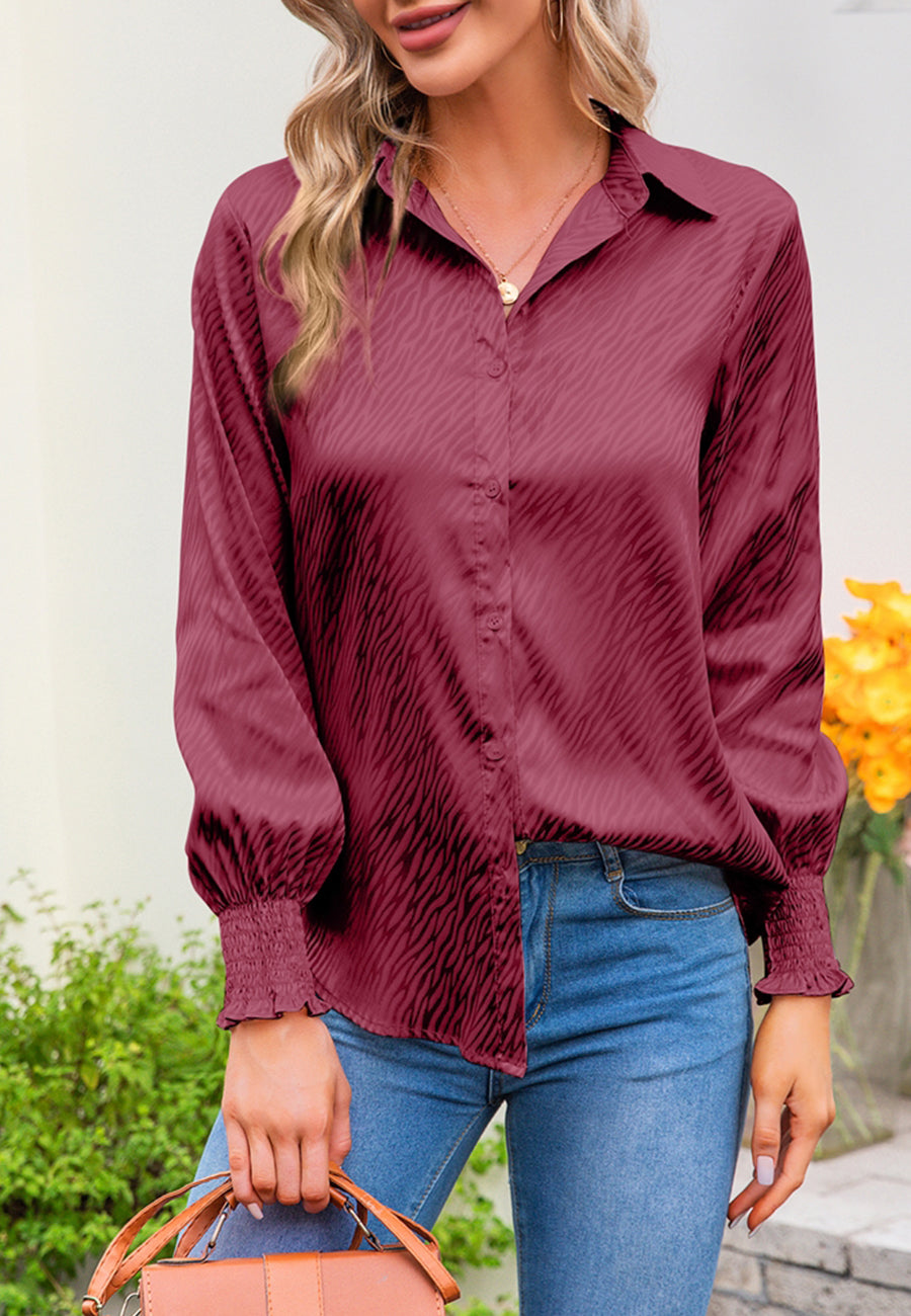 Animal Pattern Shirred Sleeve Shirt