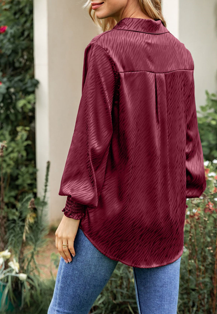 Animal Pattern Shirred Sleeve Shirt