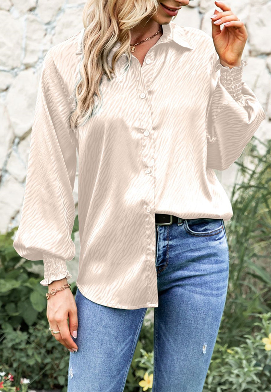 Animal Pattern Shirred Sleeve Shirt
