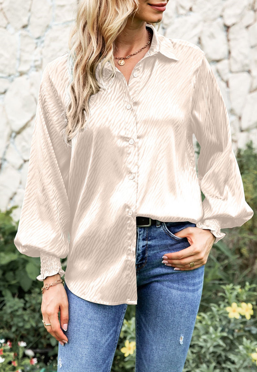 Animal Pattern Shirred Sleeve Shirt
