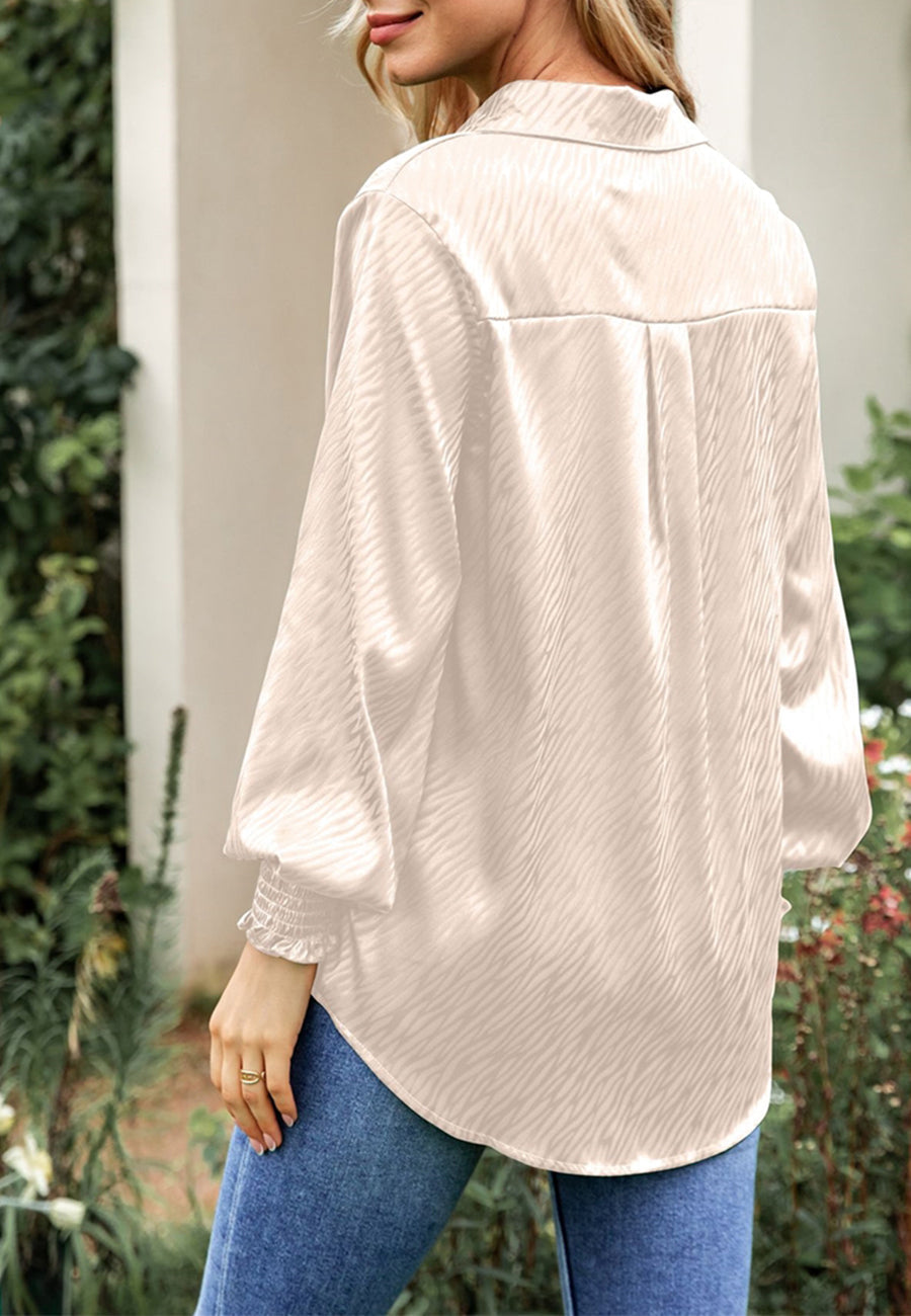 Animal Pattern Shirred Sleeve Shirt