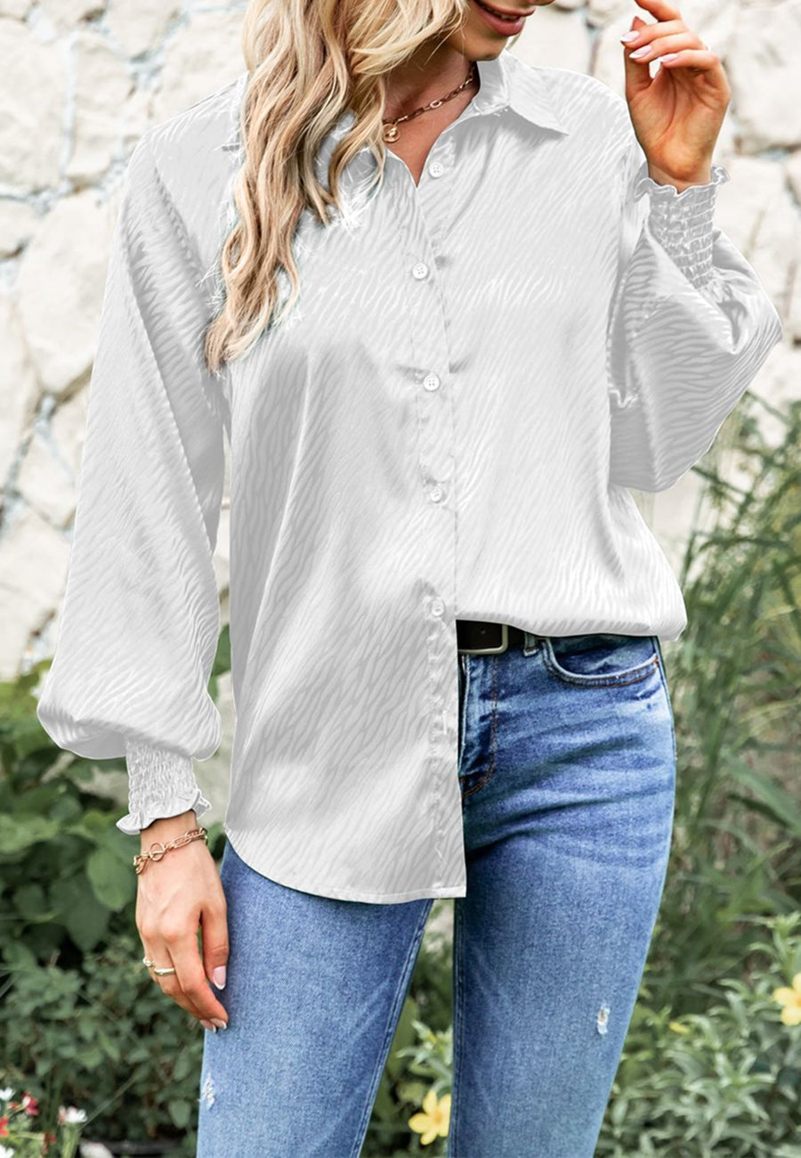 Animal Pattern Shirred Sleeve Shirt