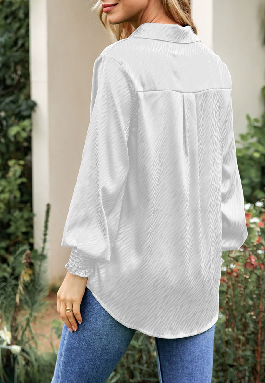 Animal Pattern Shirred Sleeve Shirt