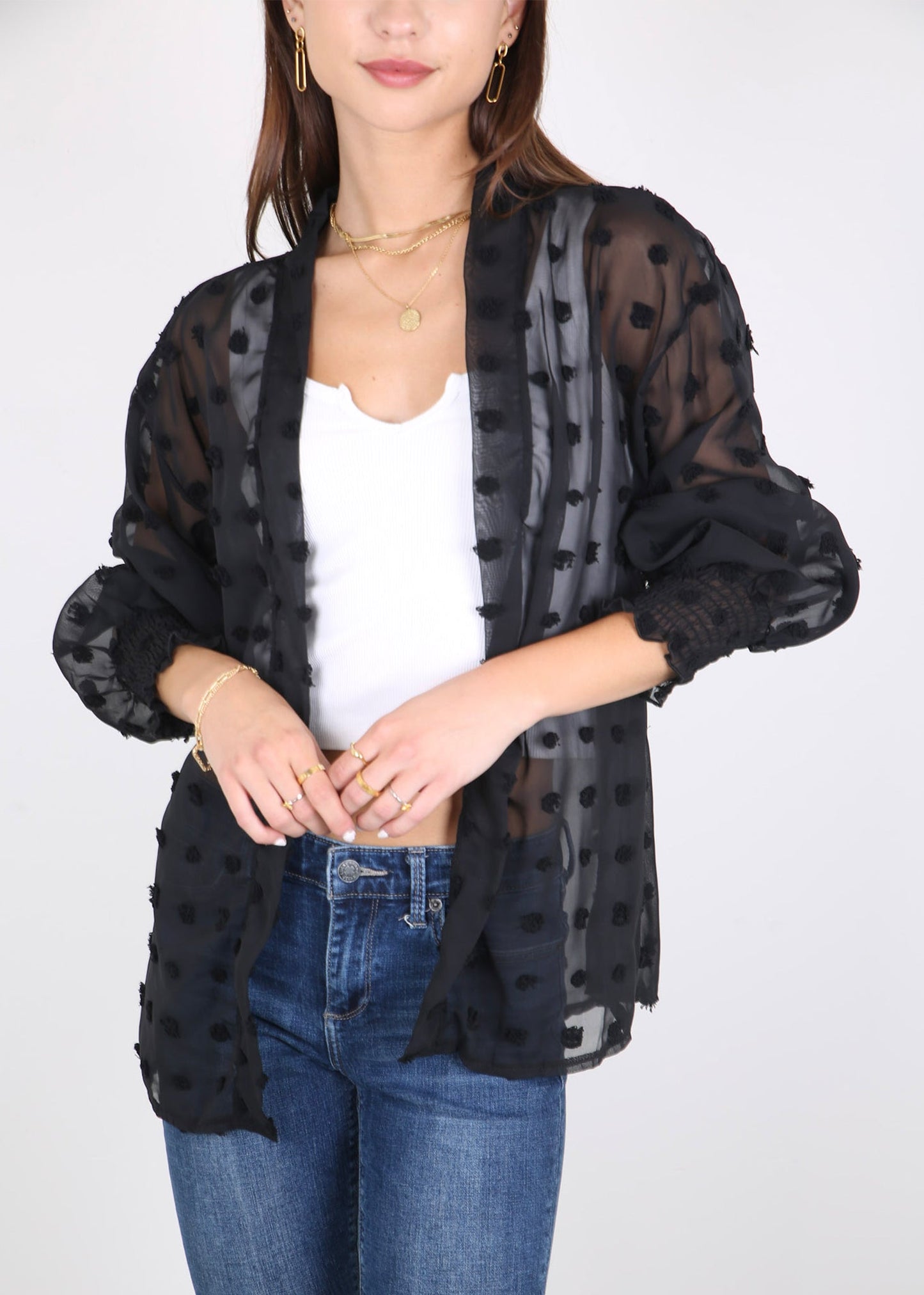 Clip Dot Bishop Sleeve Cardi